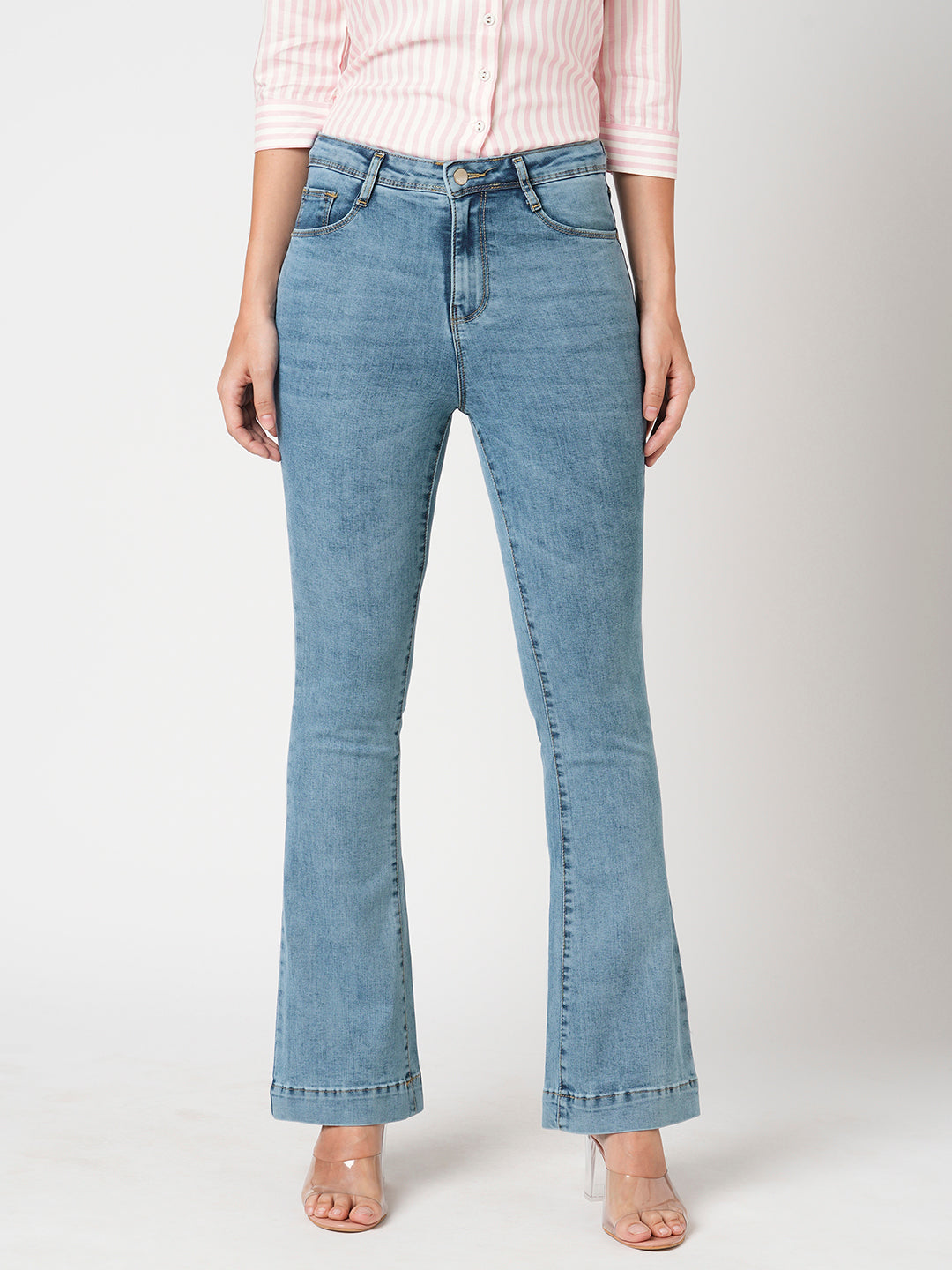 Women Blue High-Rise Mini Flare Jeans
