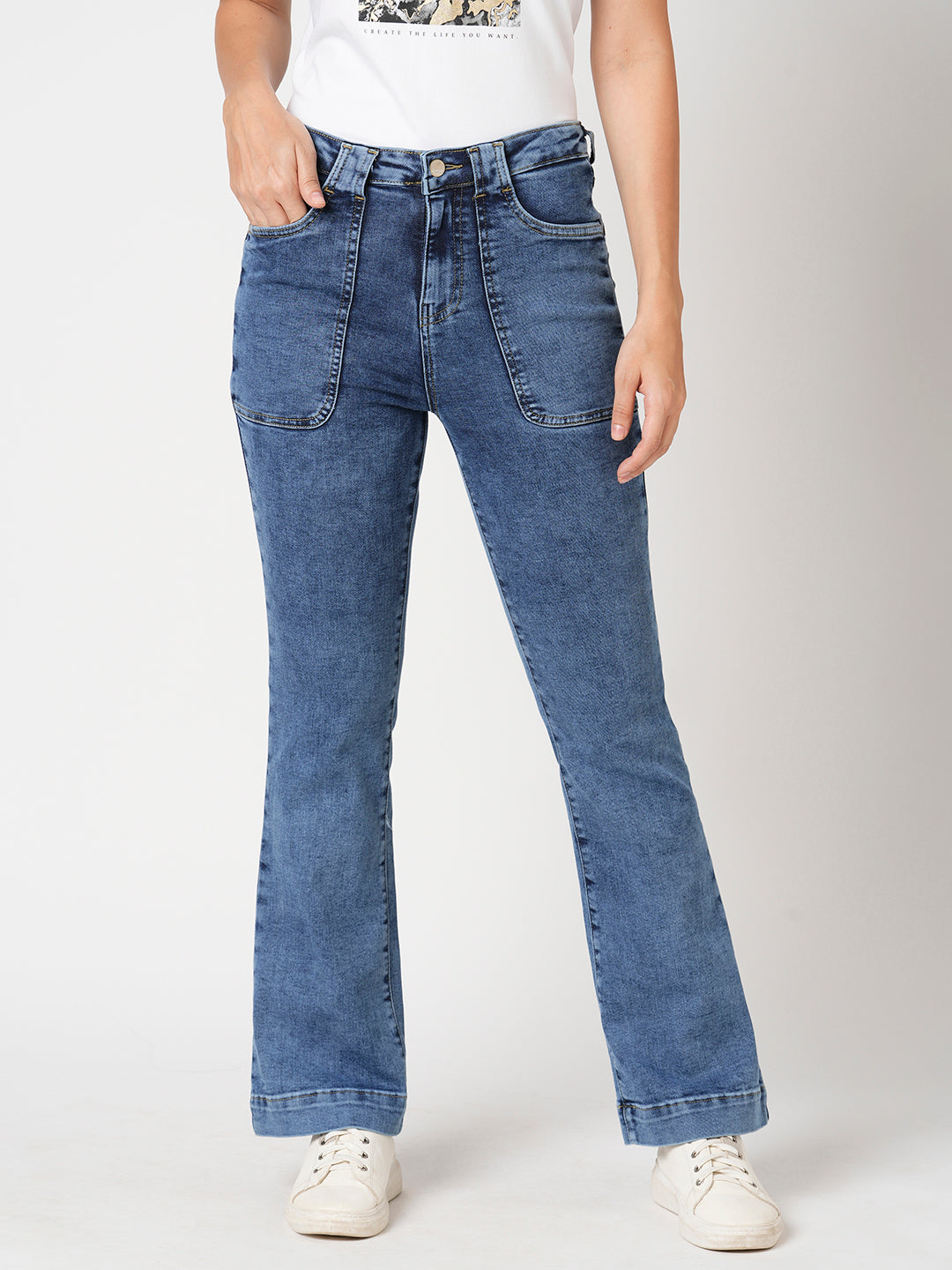 Women Blue High-Rise Flare Jeans