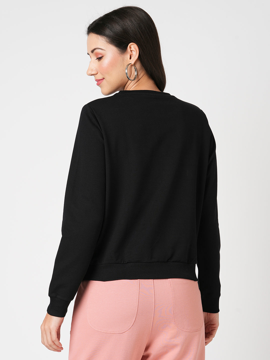Women Slim Fit Black Printed Sweatshirt