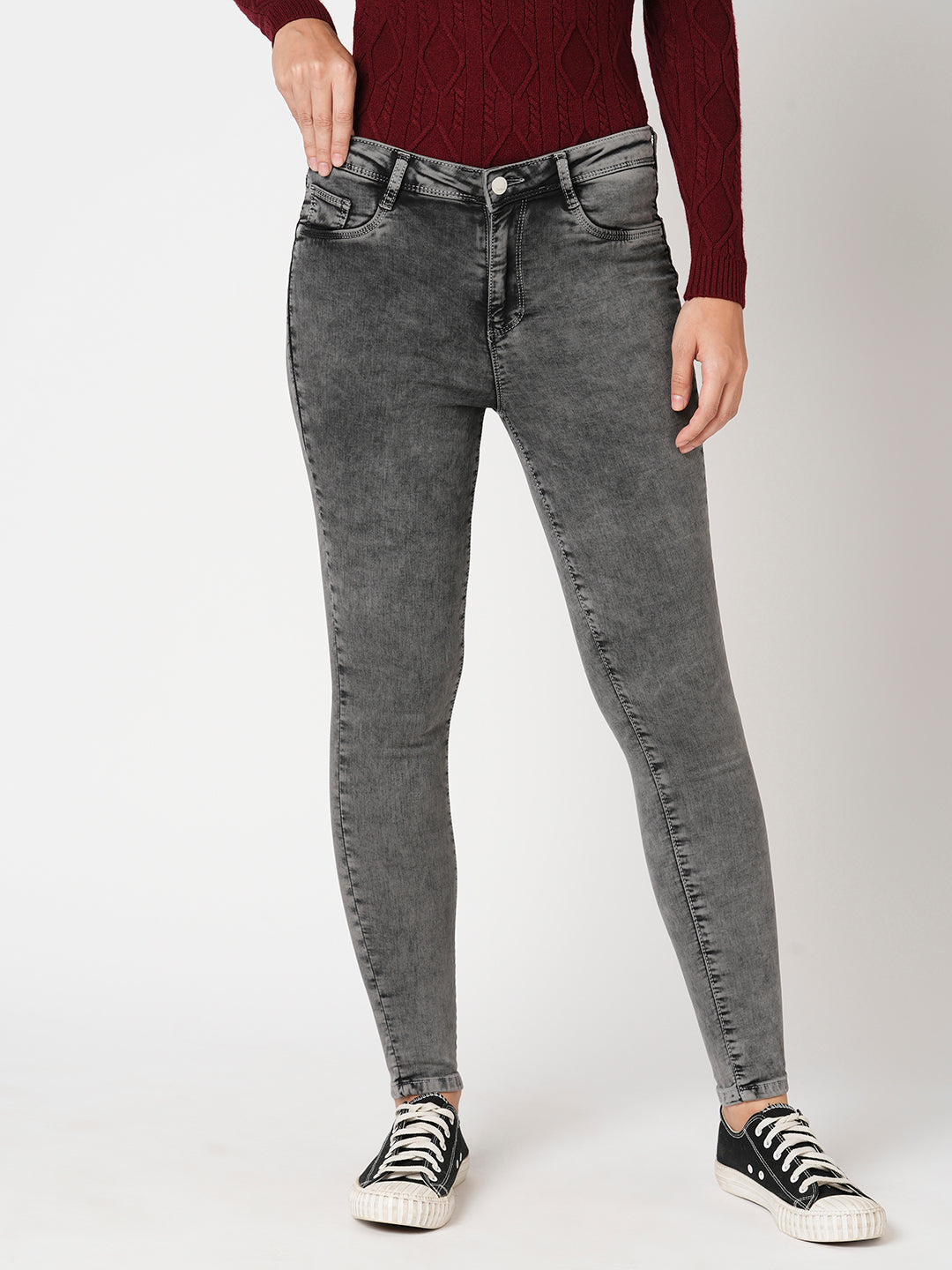 Women Grey High-Rise Skinny Jeans