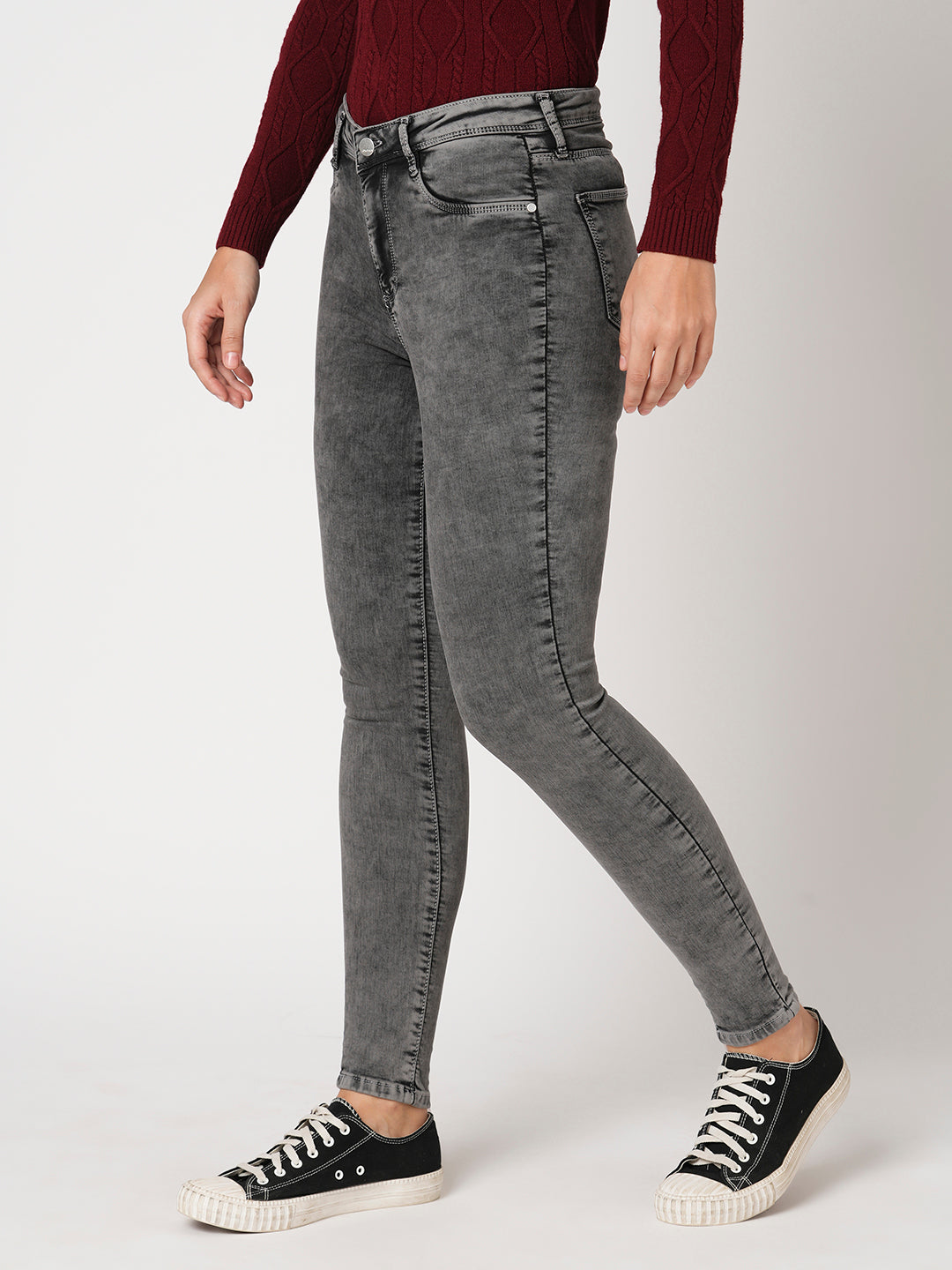 Women Grey High-Rise Skinny Jeans