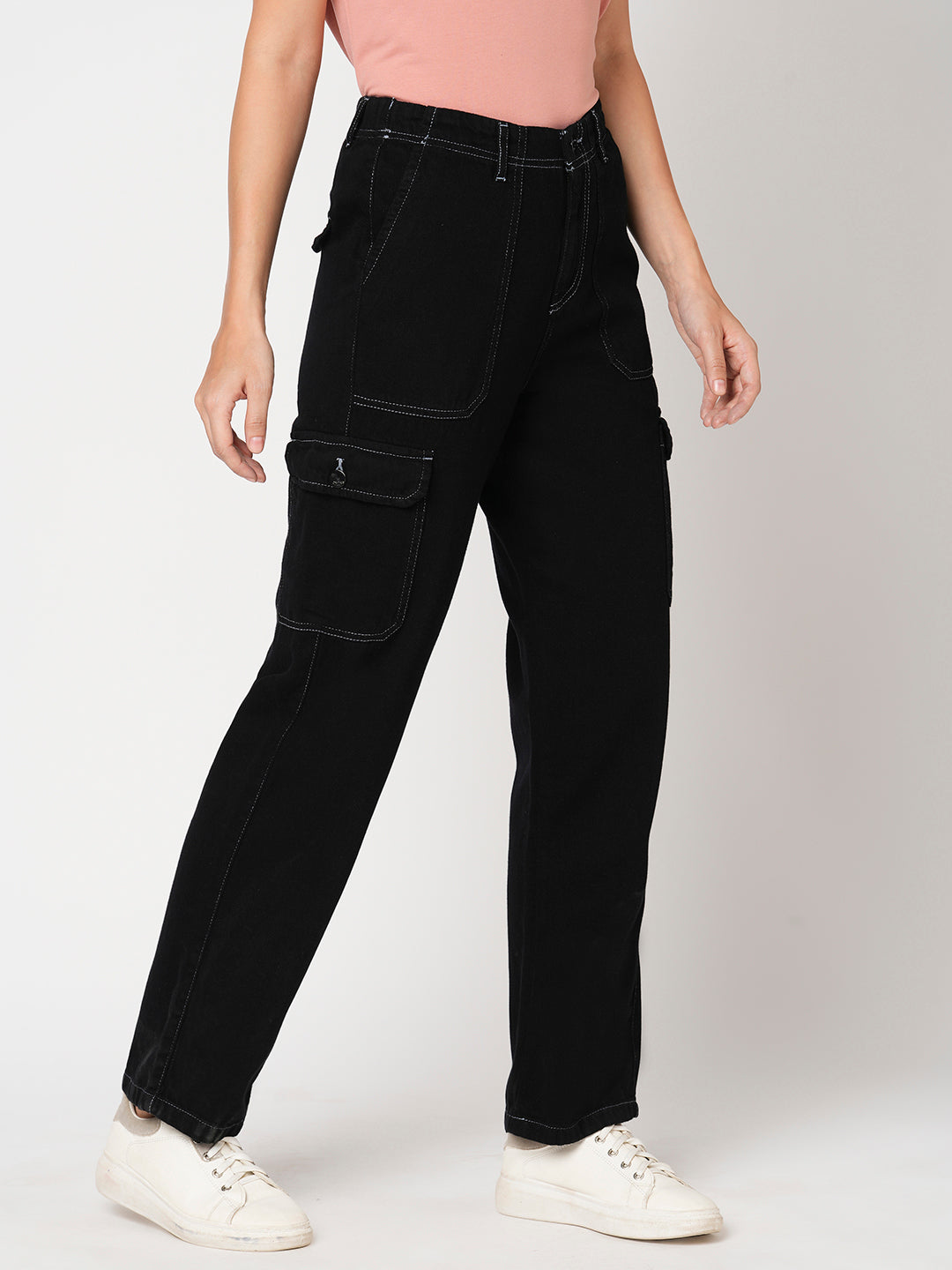 Women Black Mid-Rise Cargo