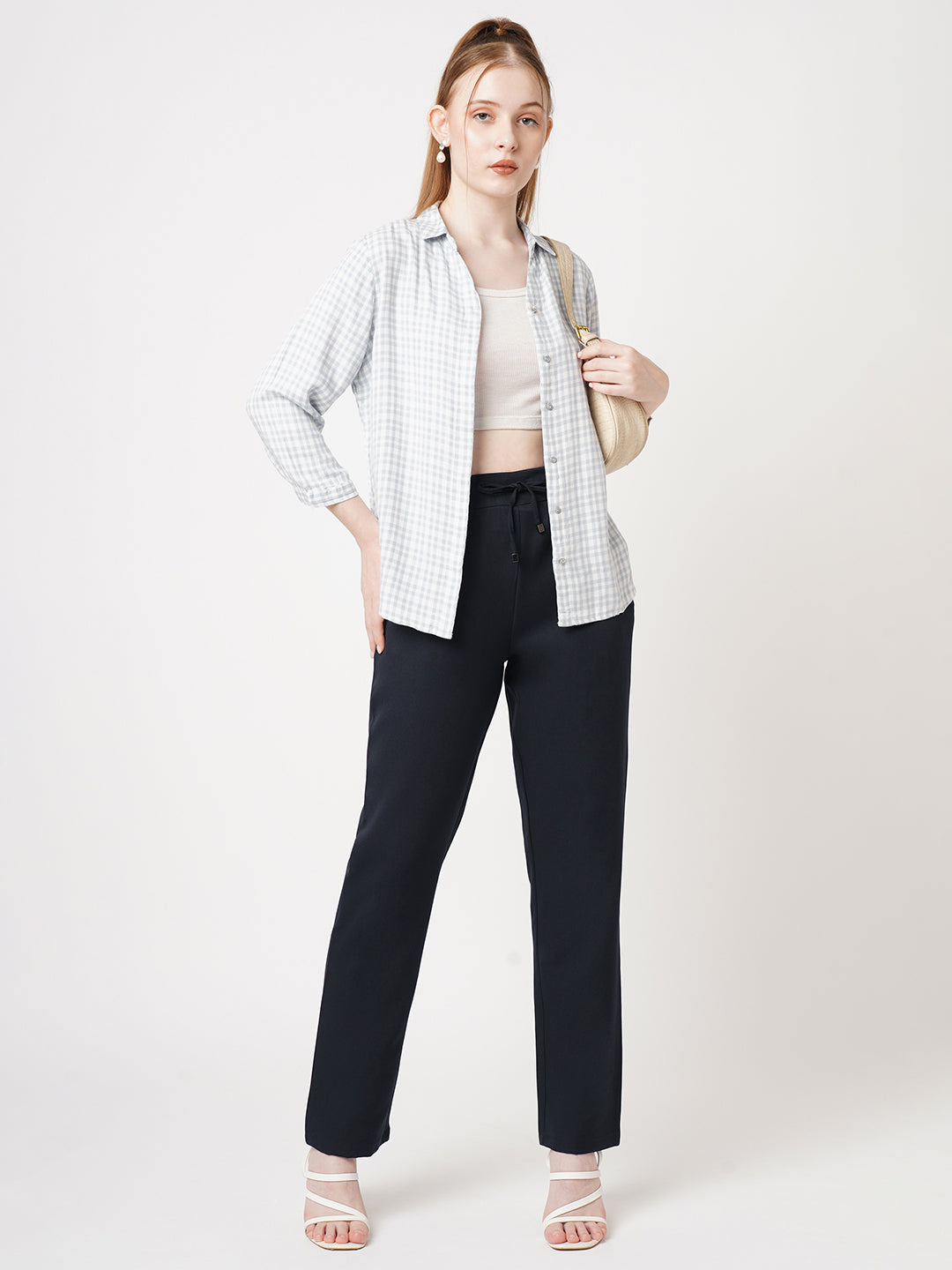 Women Navy Mid-Rise Slim Fit Trousers