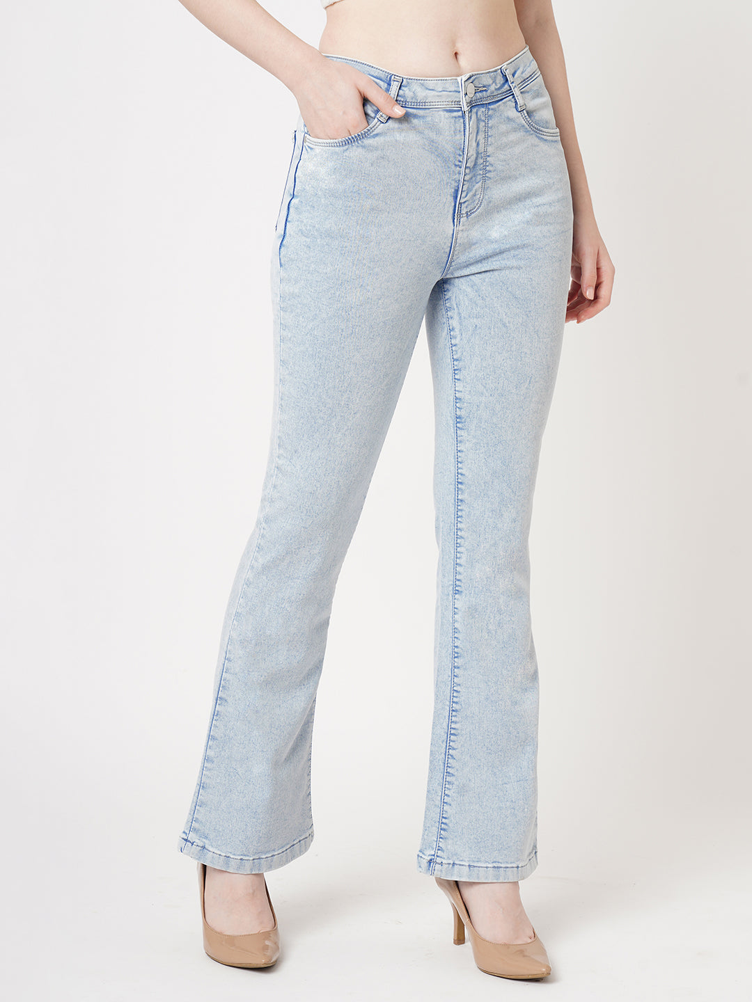 Women Light Blue High-Rise Flare Jeans