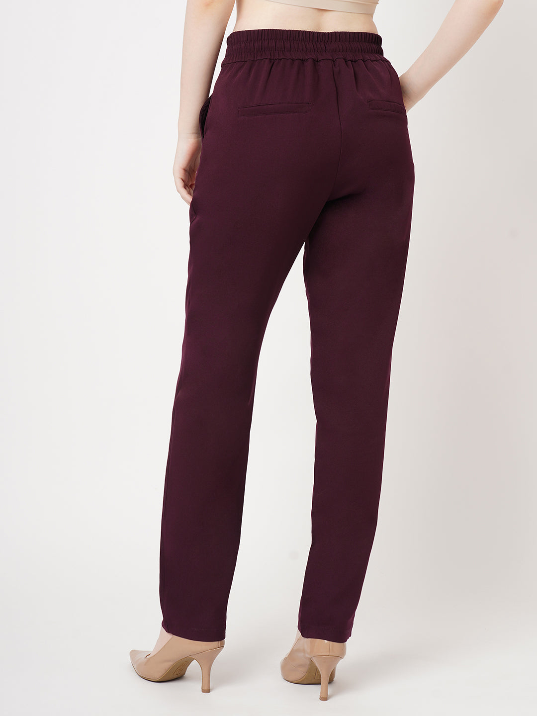 Women Wine Mid-Rise Slim Fit Trousers