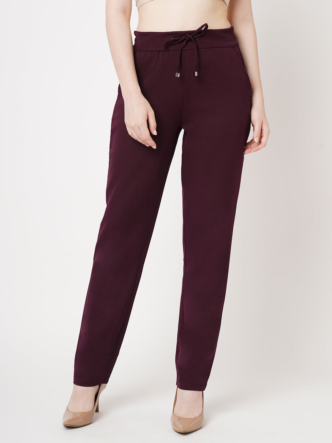 Women Wine Mid-Rise Slim Fit Trousers