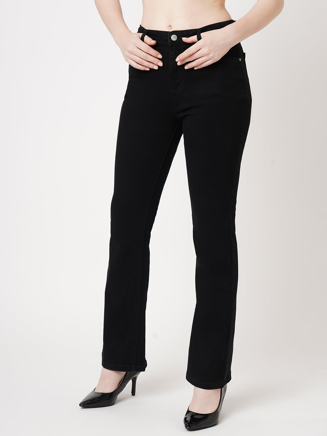 Women Black High-Rise Mini Flare Jeans