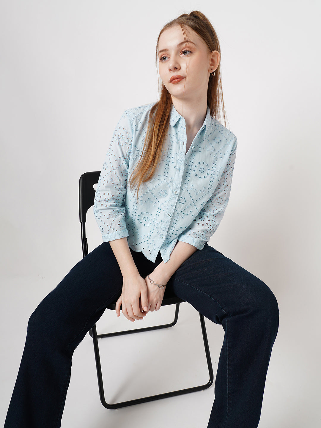 Women Schiffli Crop Shirt