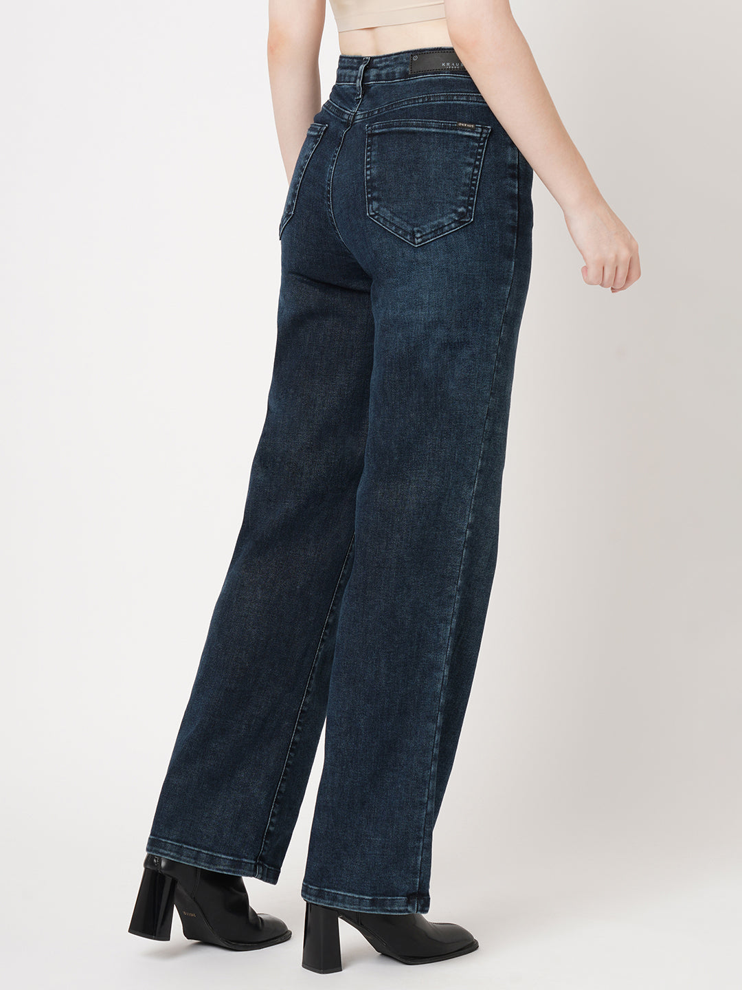 Women Autumn Blue High-Rise Wide Leg Jeans