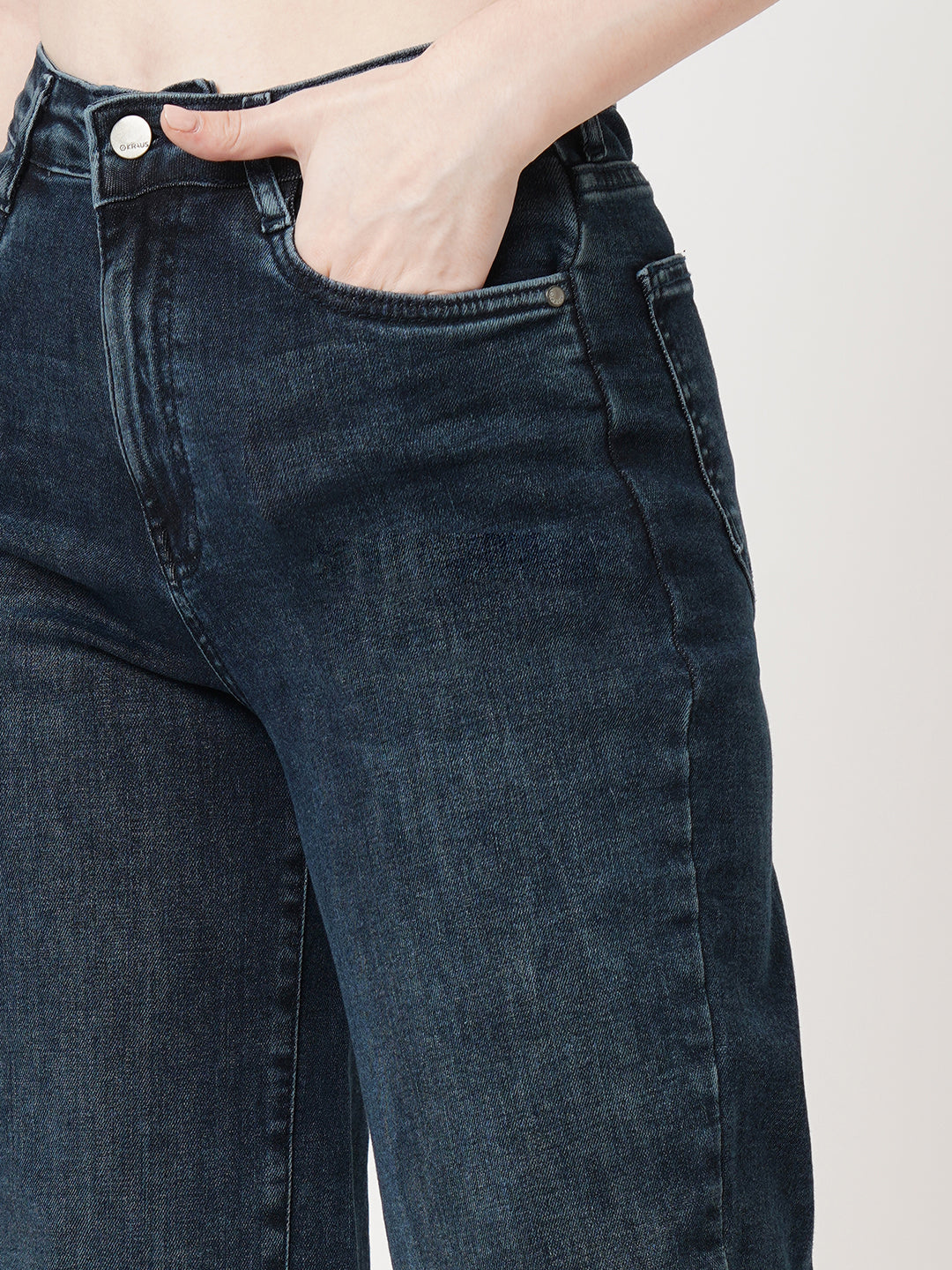 Women Autumn Blue High-Rise Wide Leg Jeans