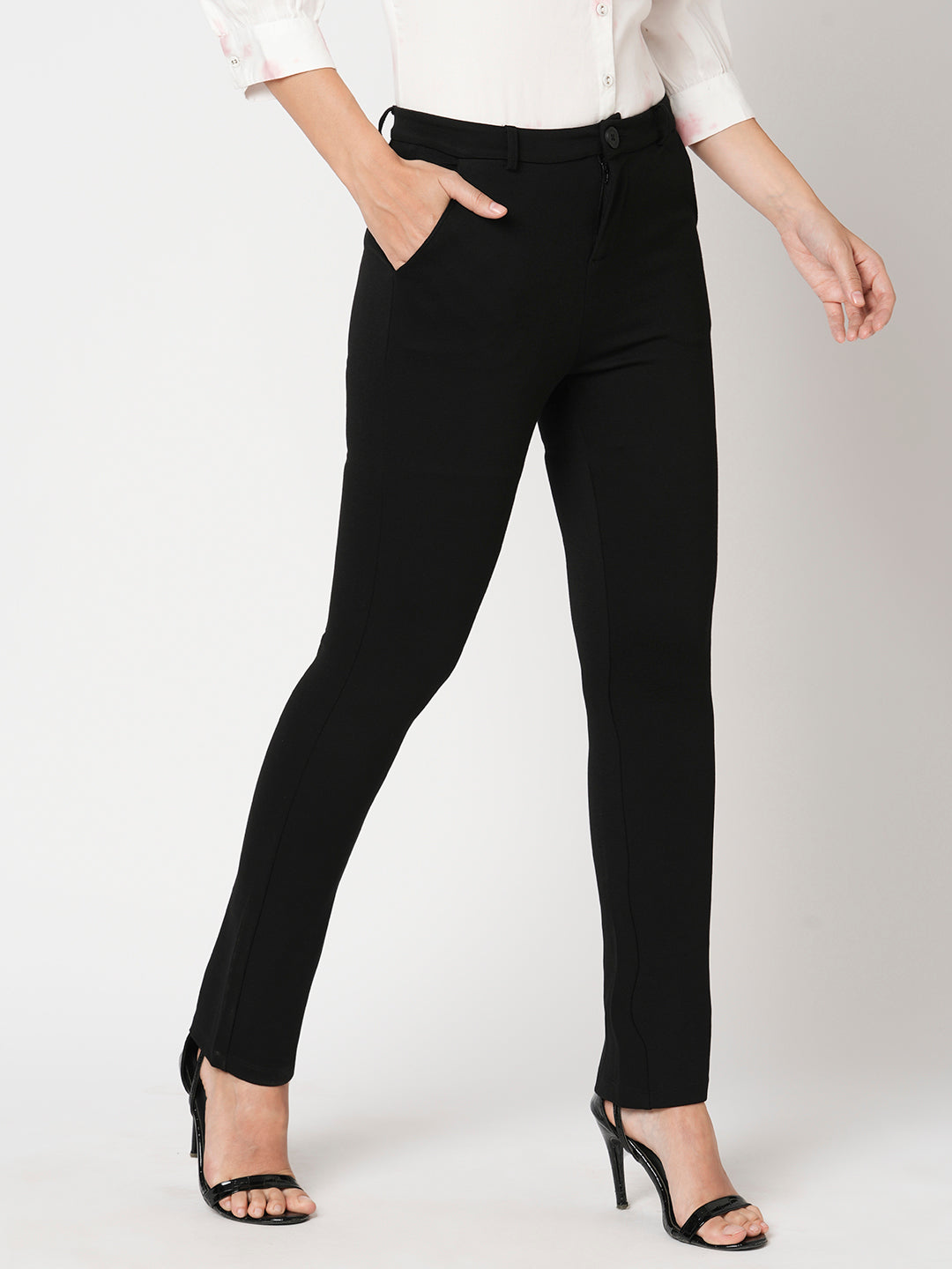 Women Black Mid-Rise Straight Fit Treggings