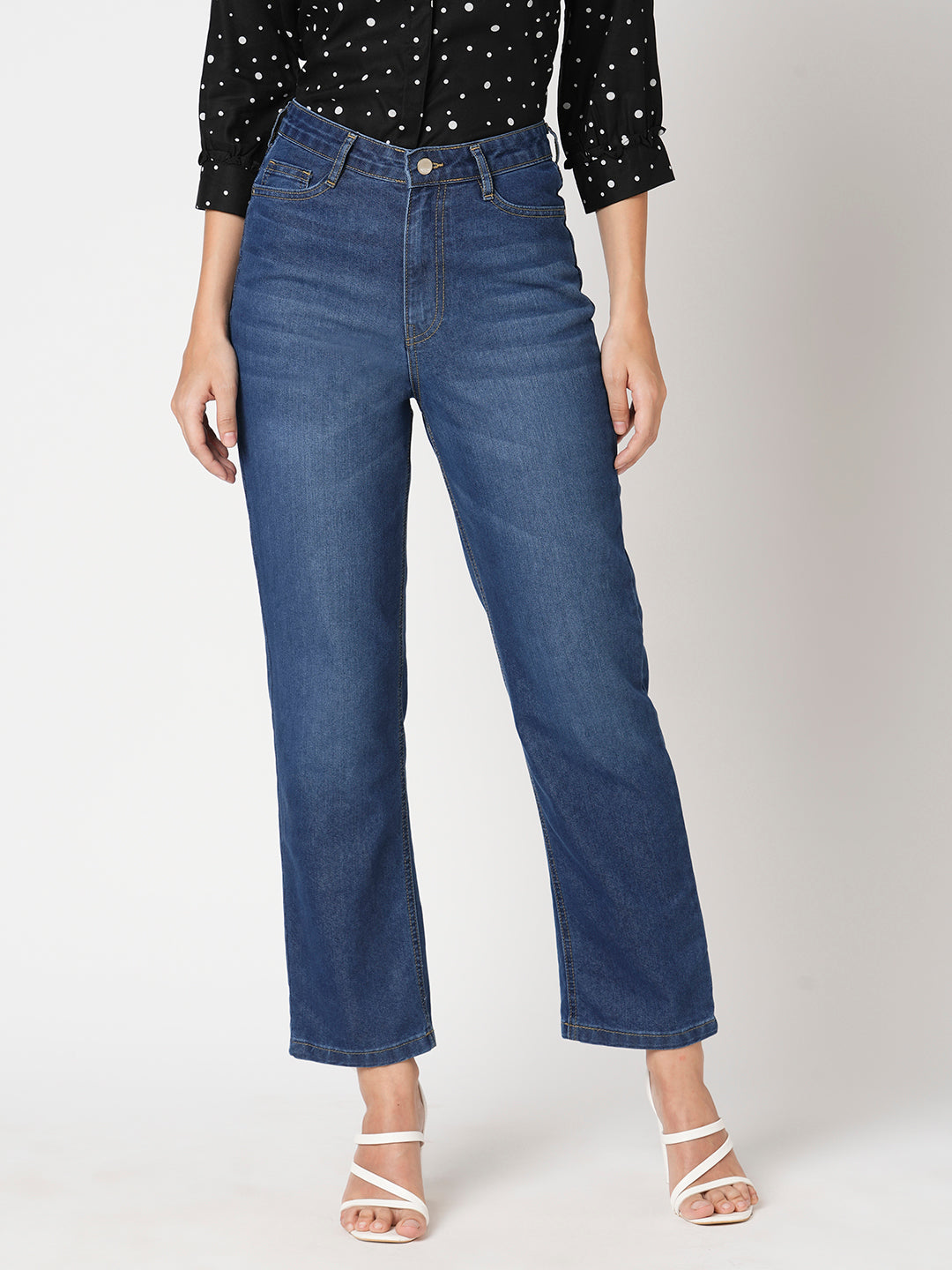 Women Blue High-Rise Straight Fit Jeans