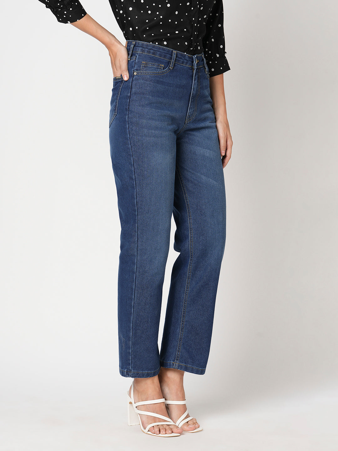 Women Blue High-Rise Straight Fit Jeans