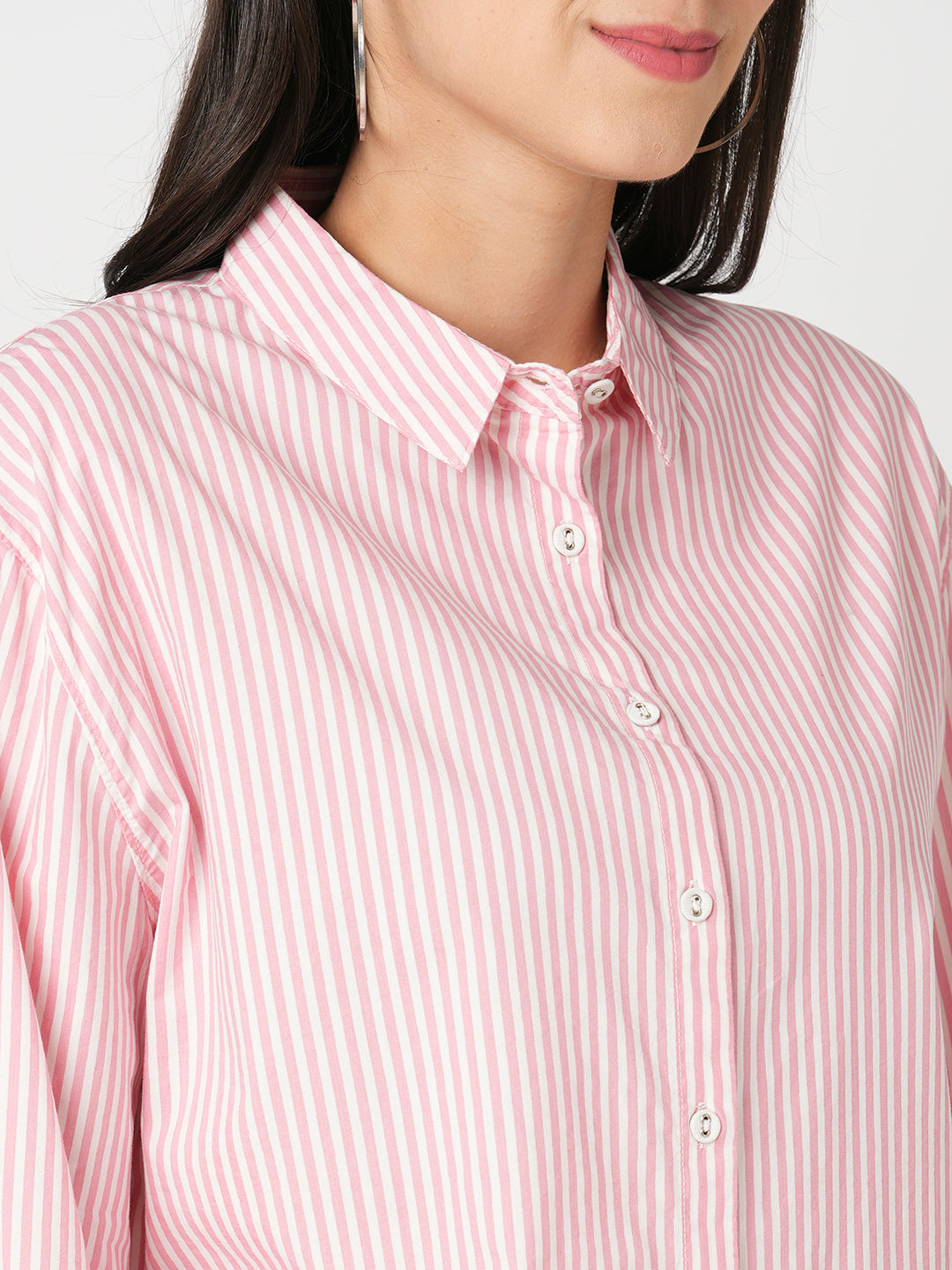 Women Peach/White Oversized Shirt