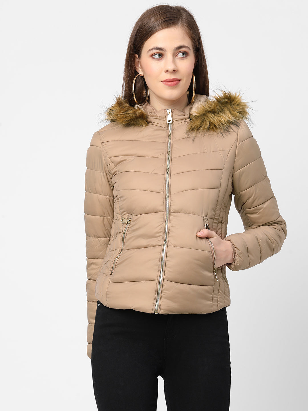 Women Beige Winter Jacket