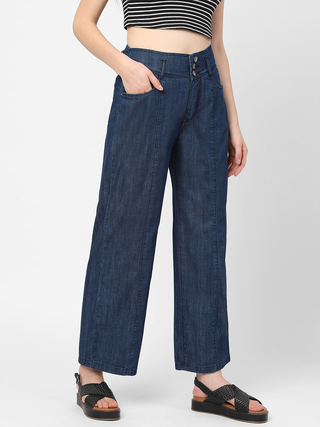 Women Blue High-Rise Wide Leg Jeans