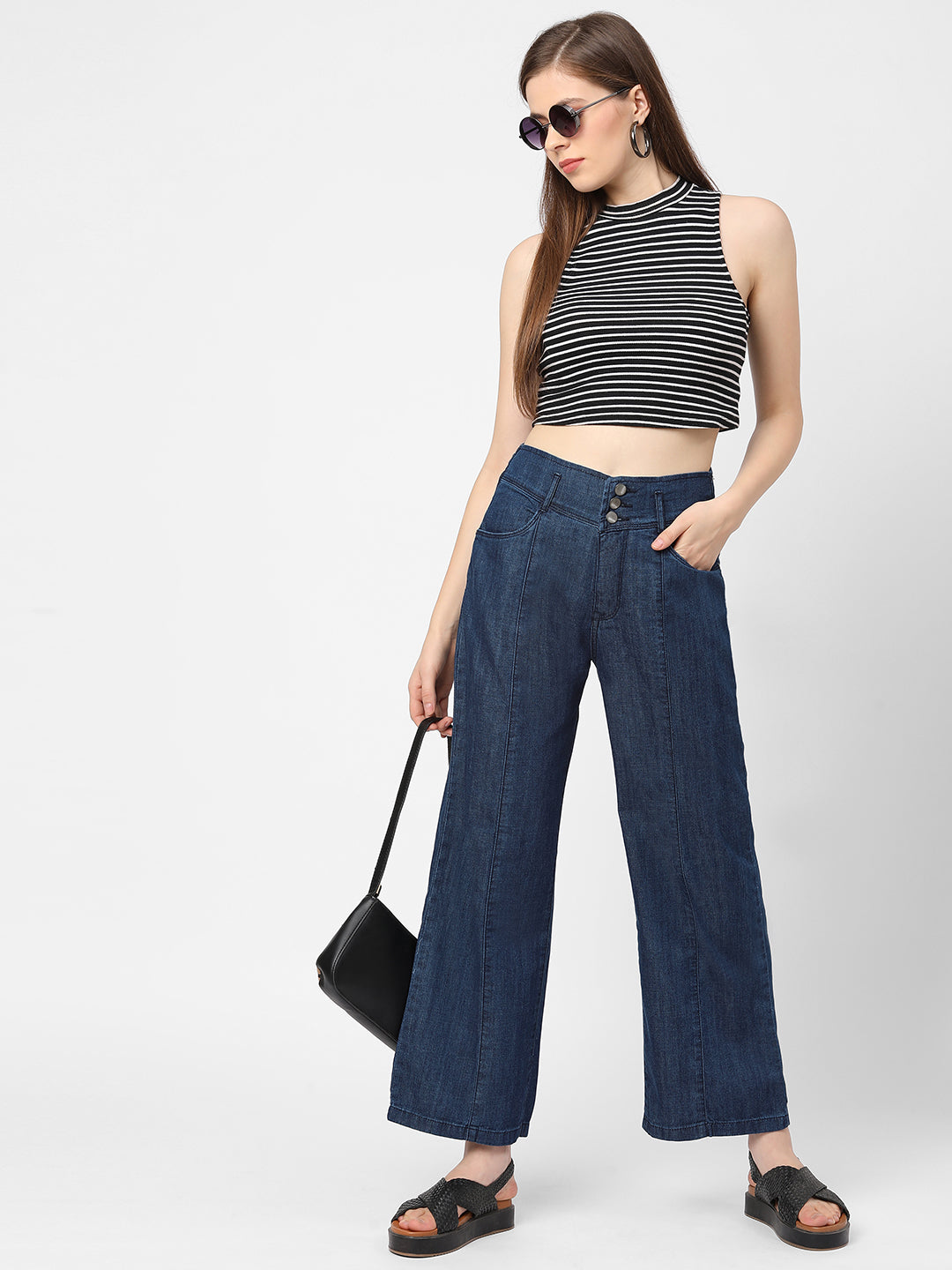 Women Blue High-Rise Wide Leg Jeans
