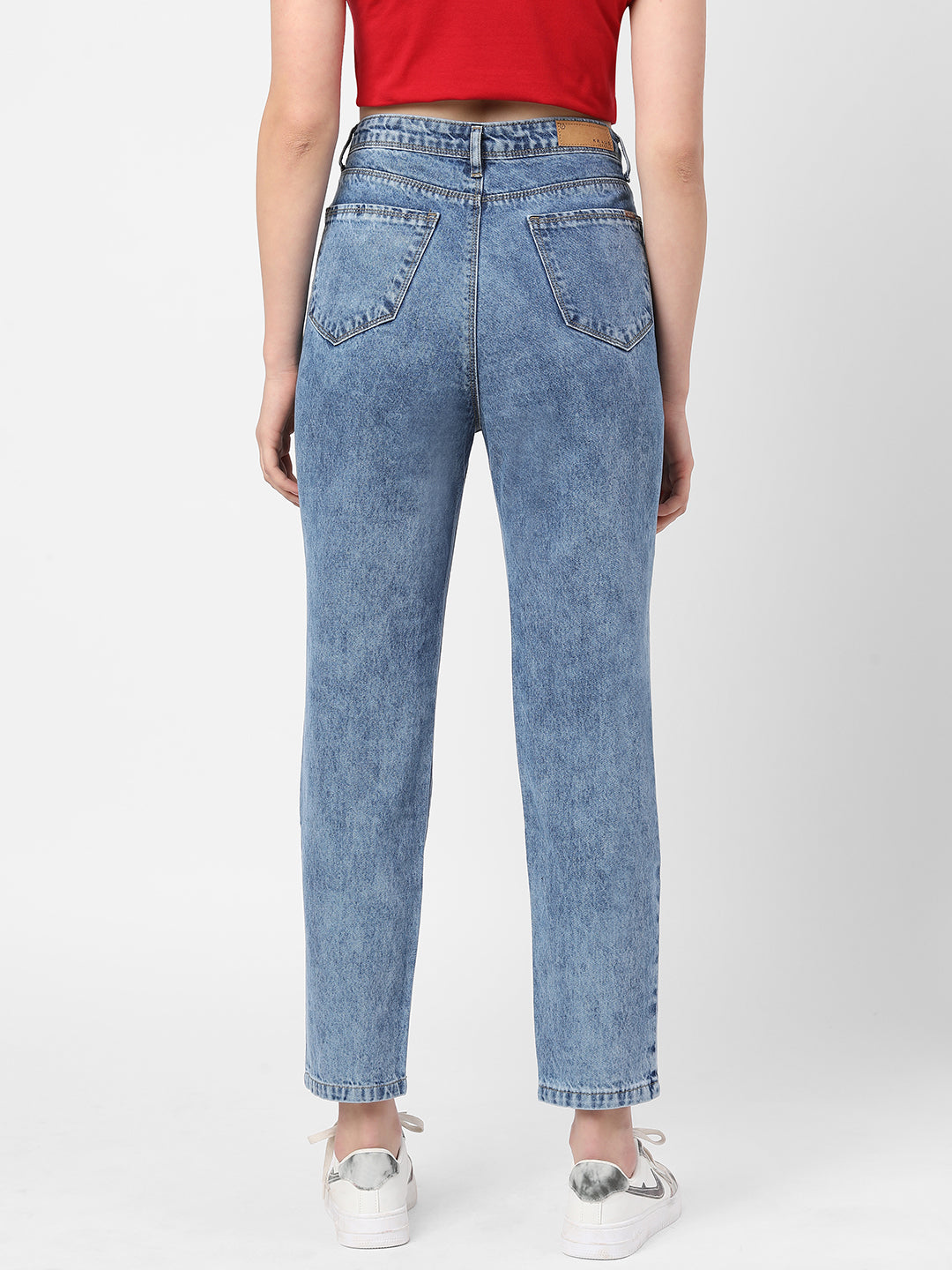 Women Light Blue High-Rise Mom Fit Jeans