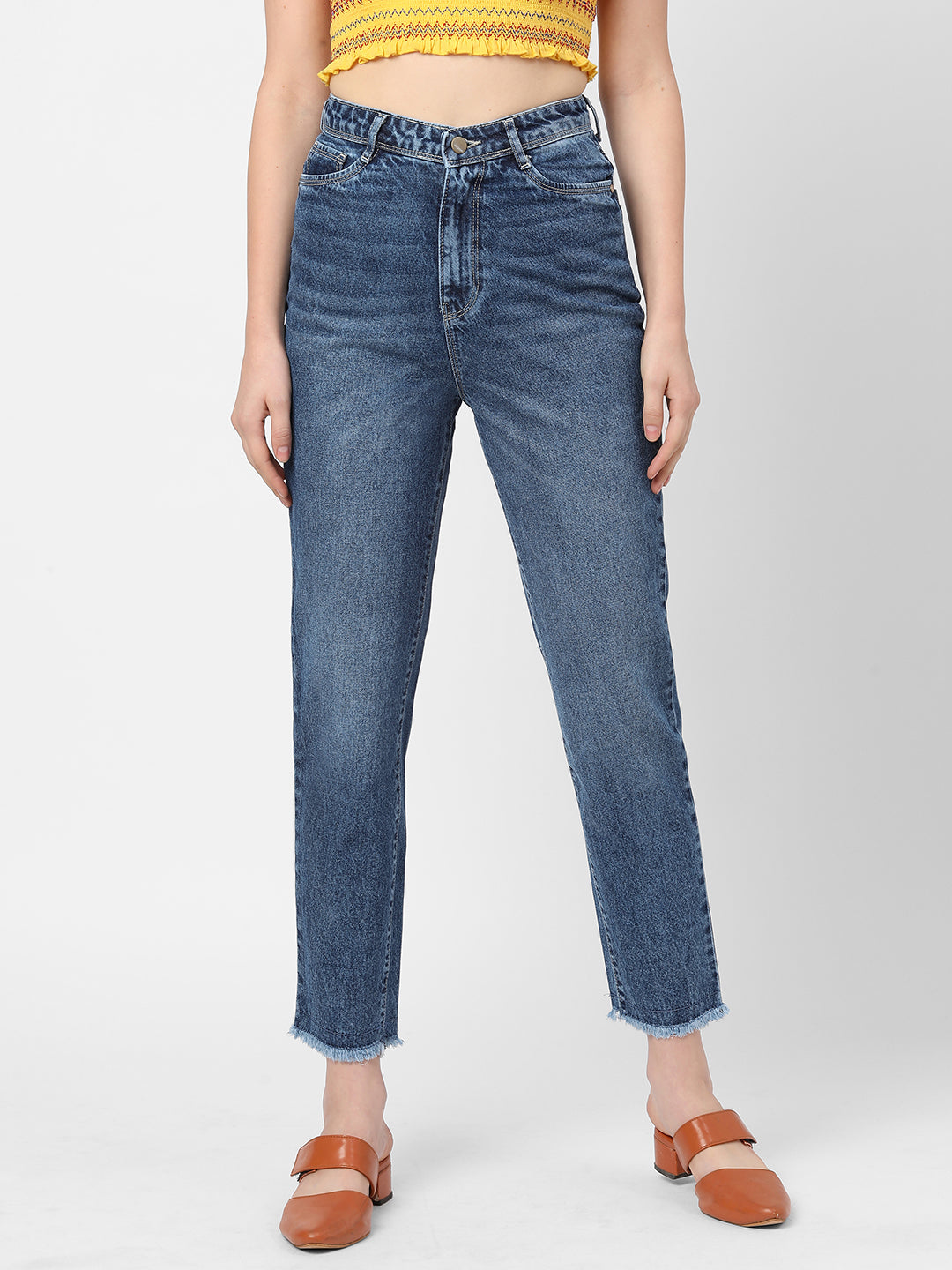 Women Blue High-Rise Mom Fit Jeans