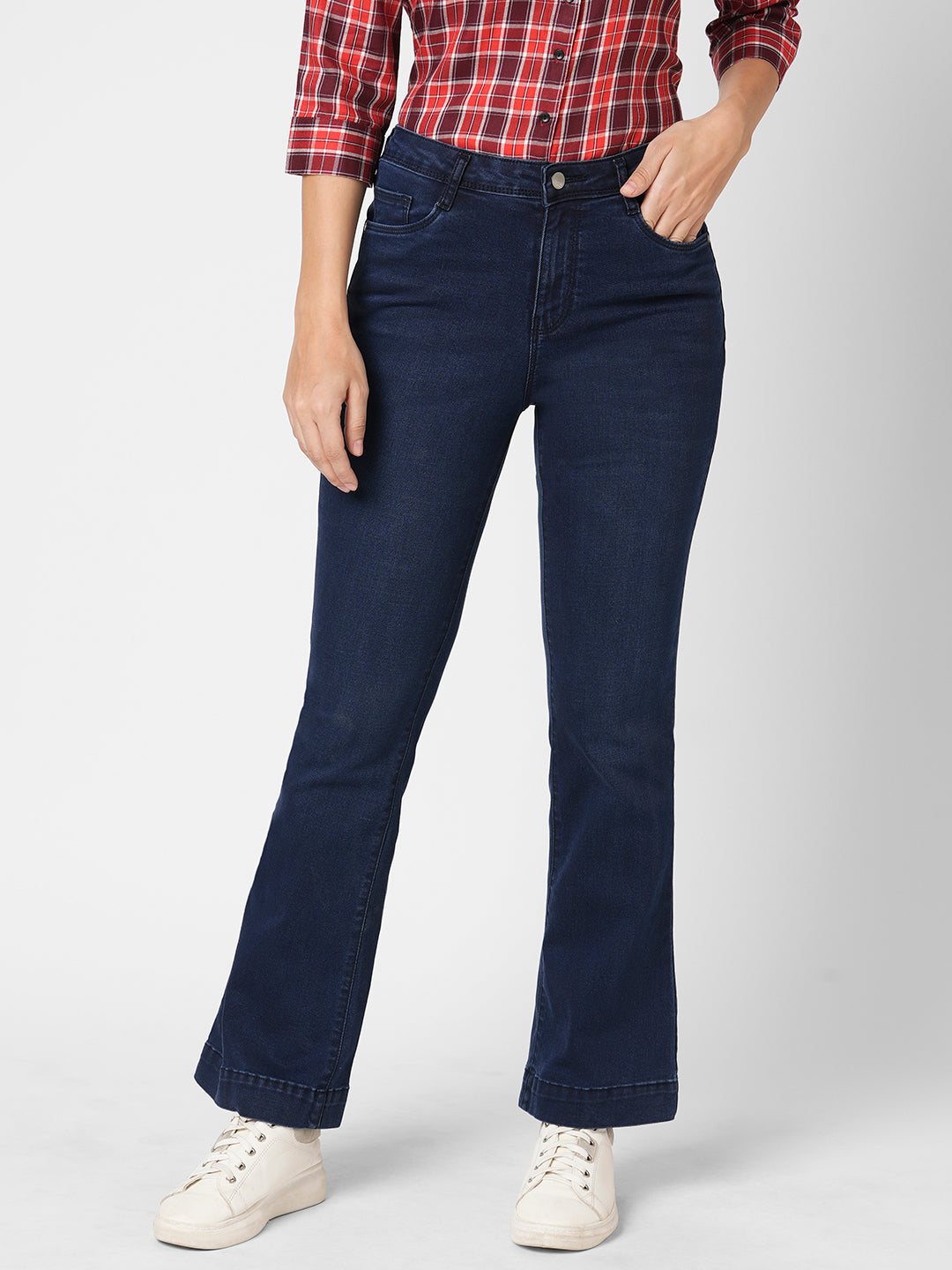 Women Dark Blue High-Rise Flare Jeans