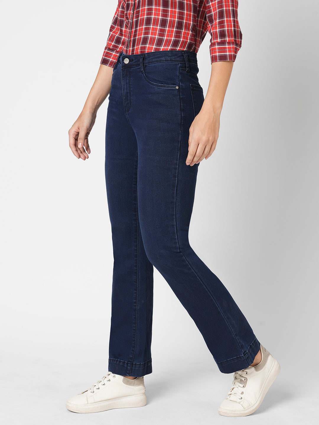 Women Dark Blue High-Rise Flare Jeans