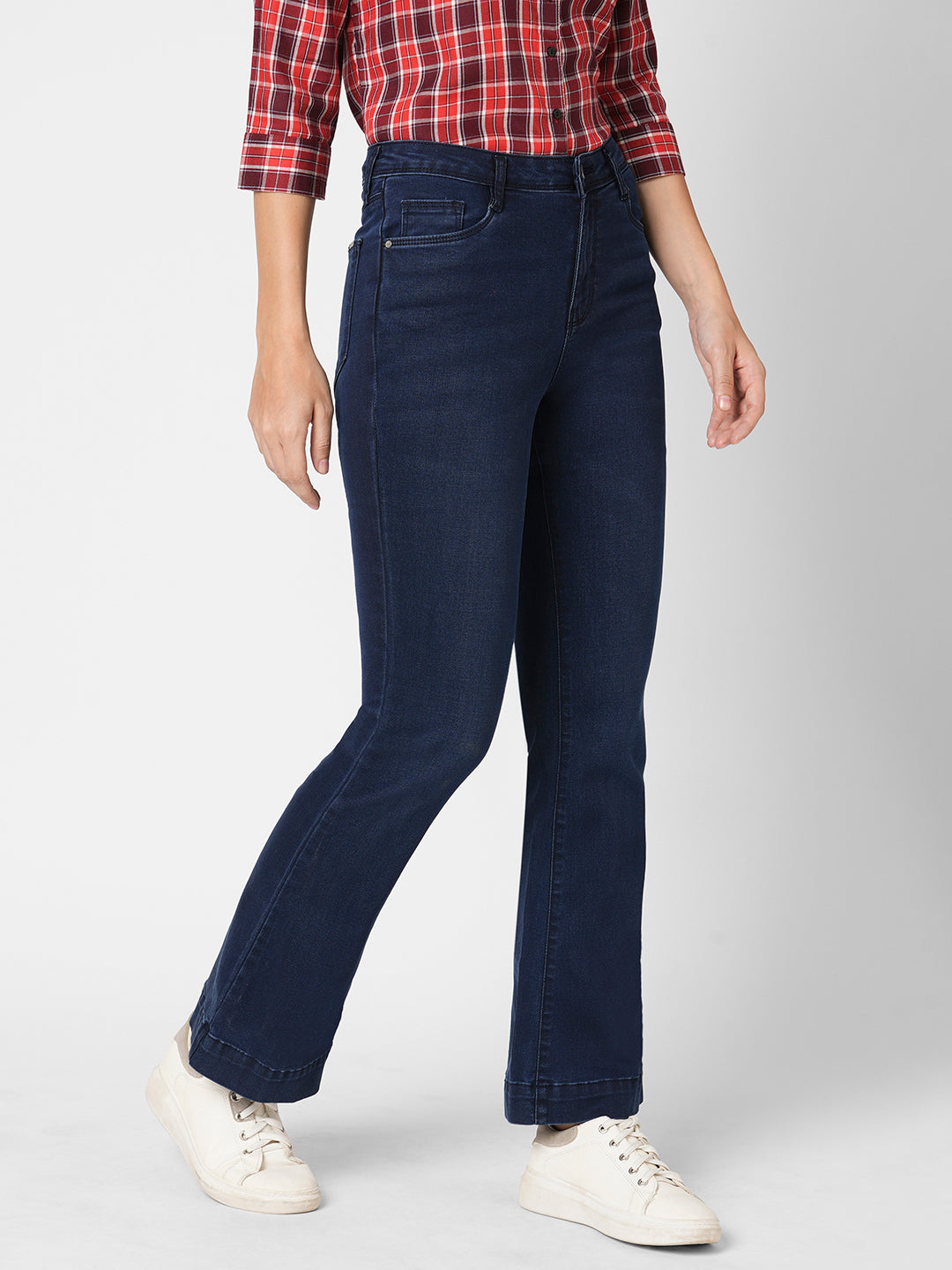 Women Dark Blue High-Rise Flare Jeans