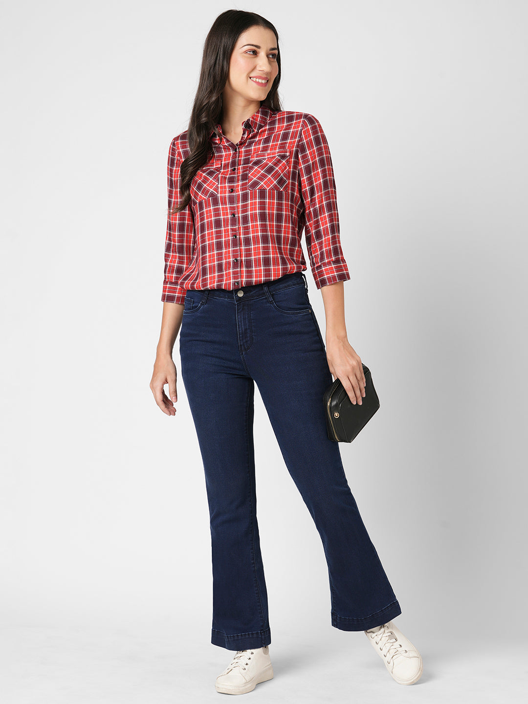 Women Dark Blue High-Rise Flare Jeans