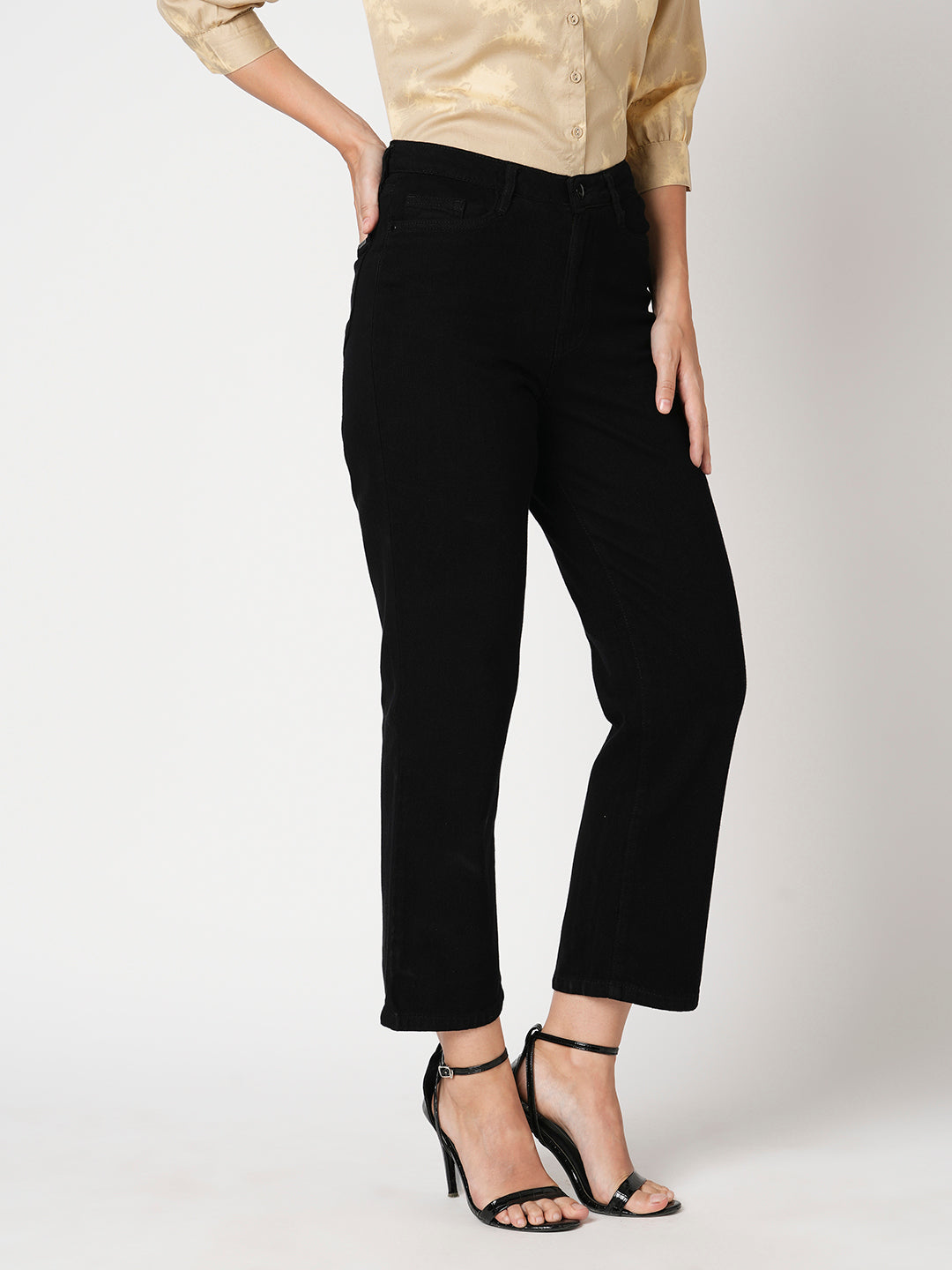 Women Black High-Rise Loose Straight Fit Jeans