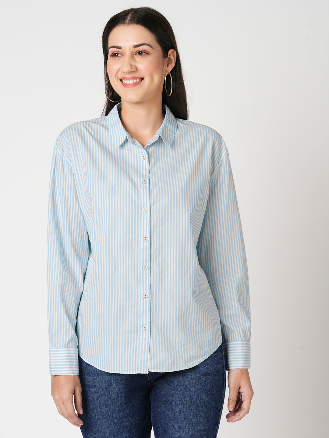Women Sky/White Oversized Shirt