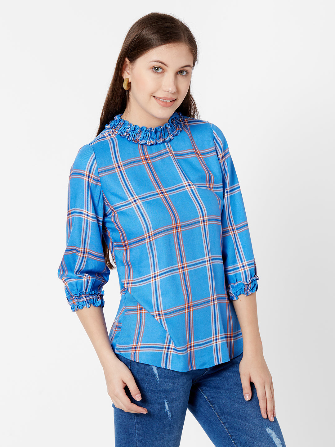 Women Royal Blue Checks Top