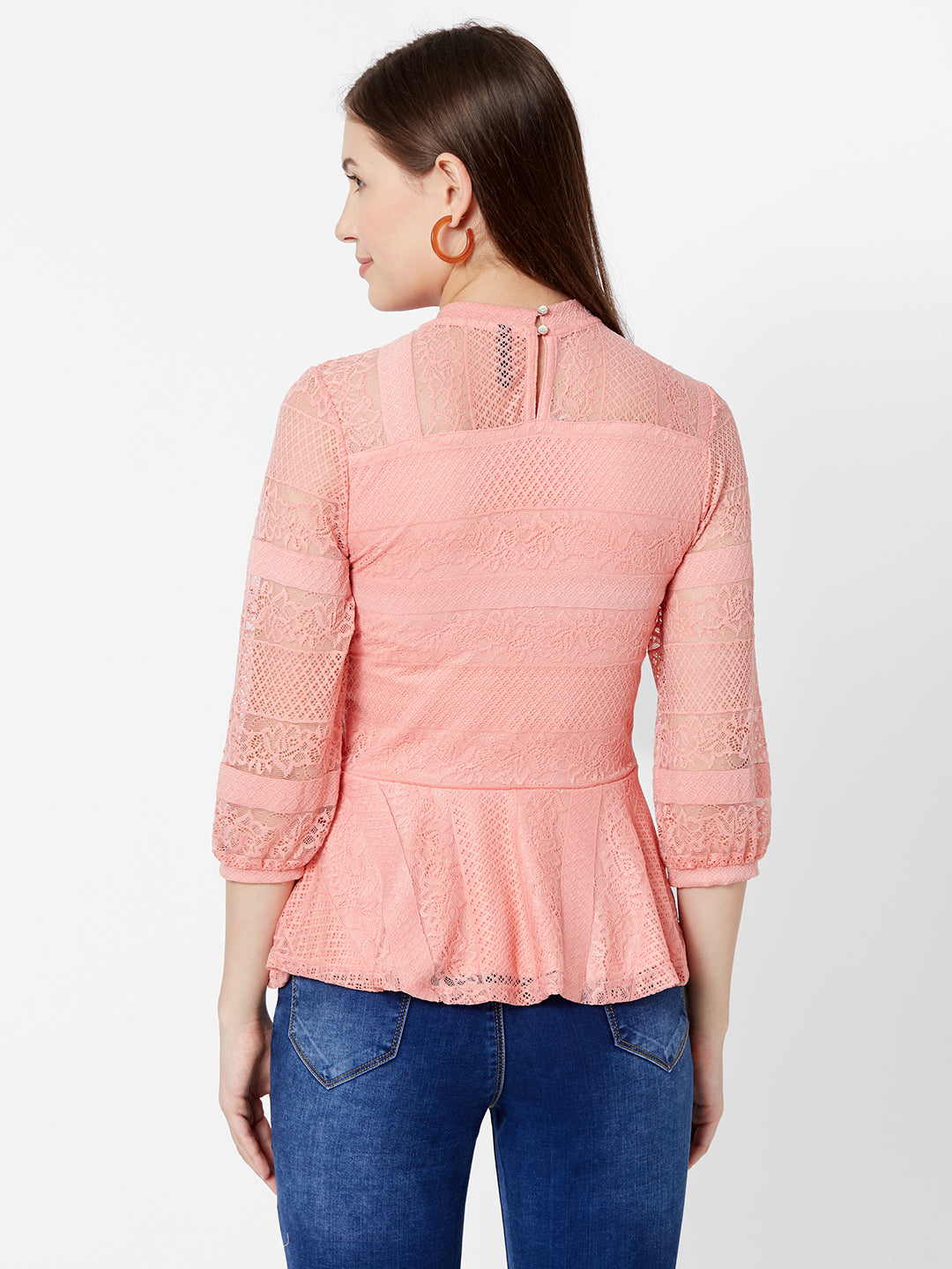 Women Peach Lace Top