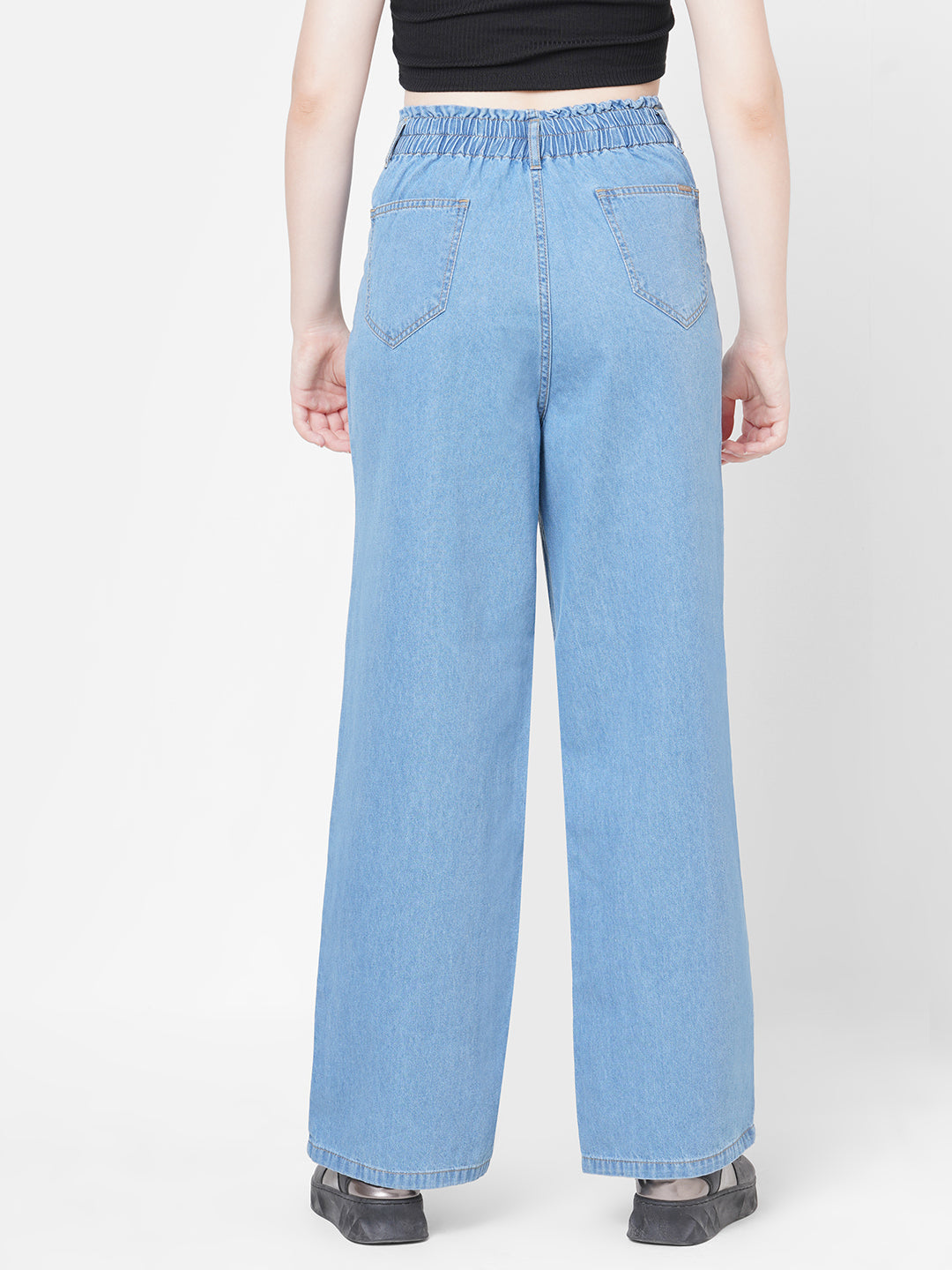 Women Light Blue High-Rise Wide Leg Jeans