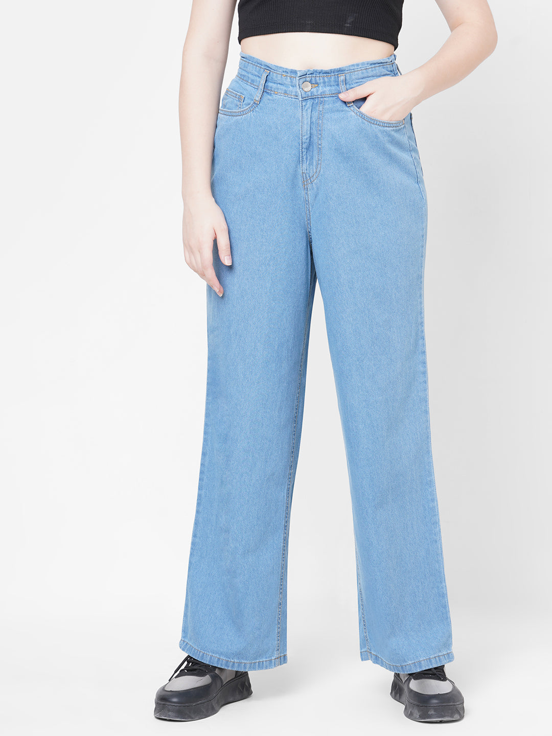 Women Light Blue High-Rise Wide Leg Jeans