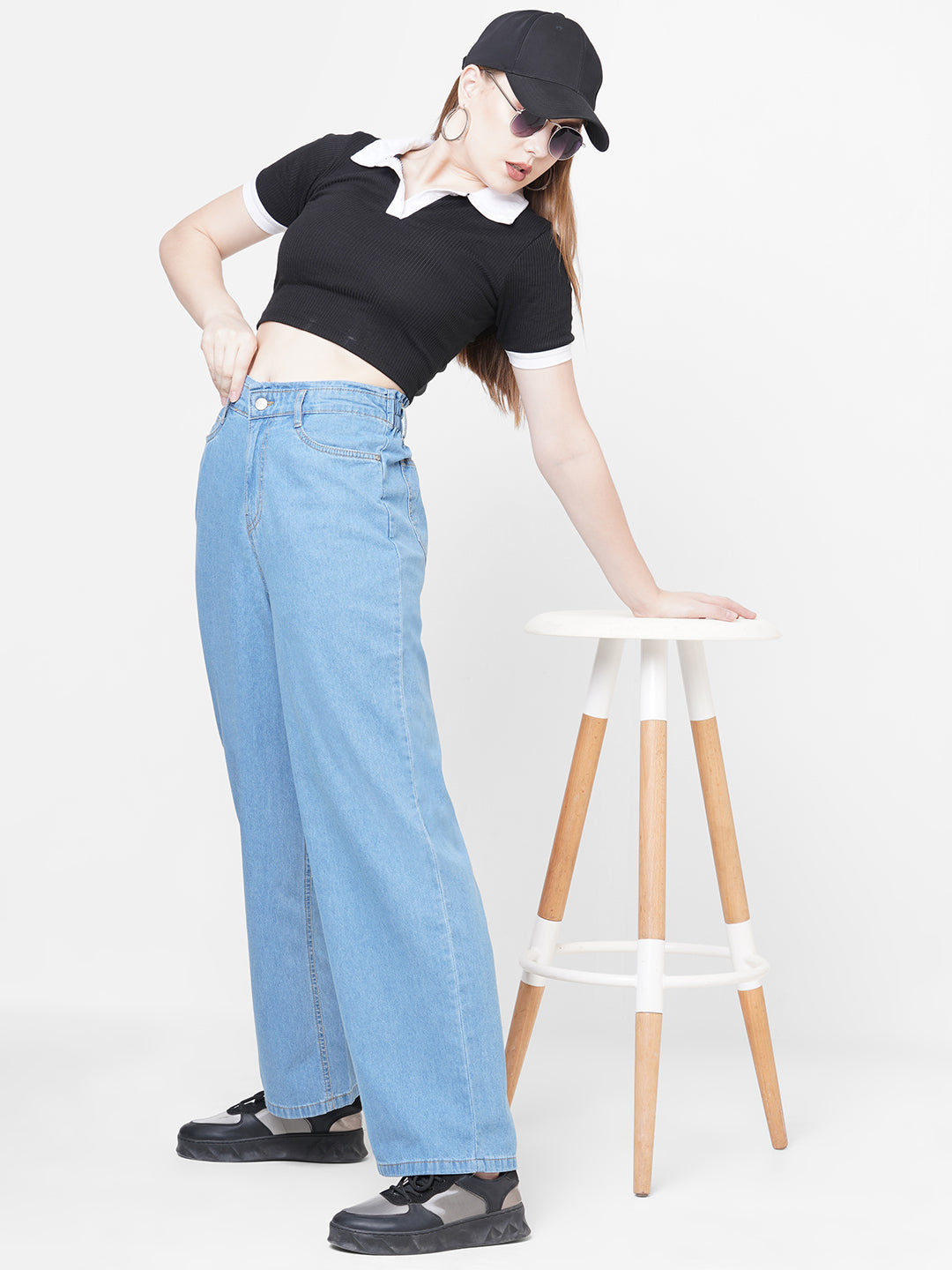 Women Light Blue High-Rise Wide Leg Jeans