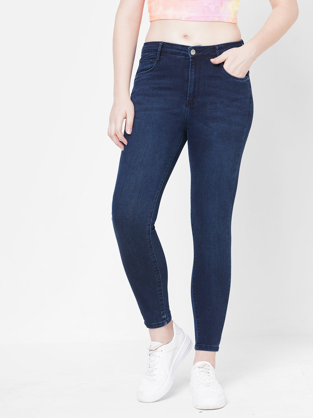 Women Dark Blue High-Rise Skinny Jeans