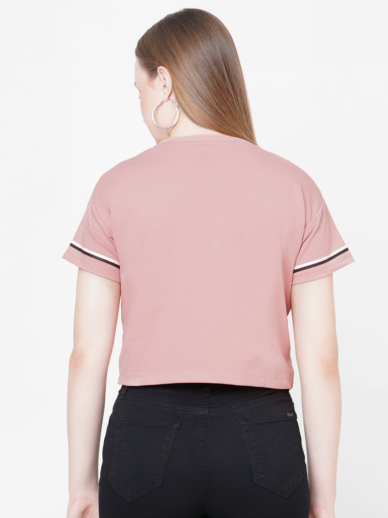 Women Blush Pink Printed Short Sleeves Athleisure Top