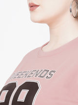 Women Blush Pink Printed Short Sleeves Athleisure Top