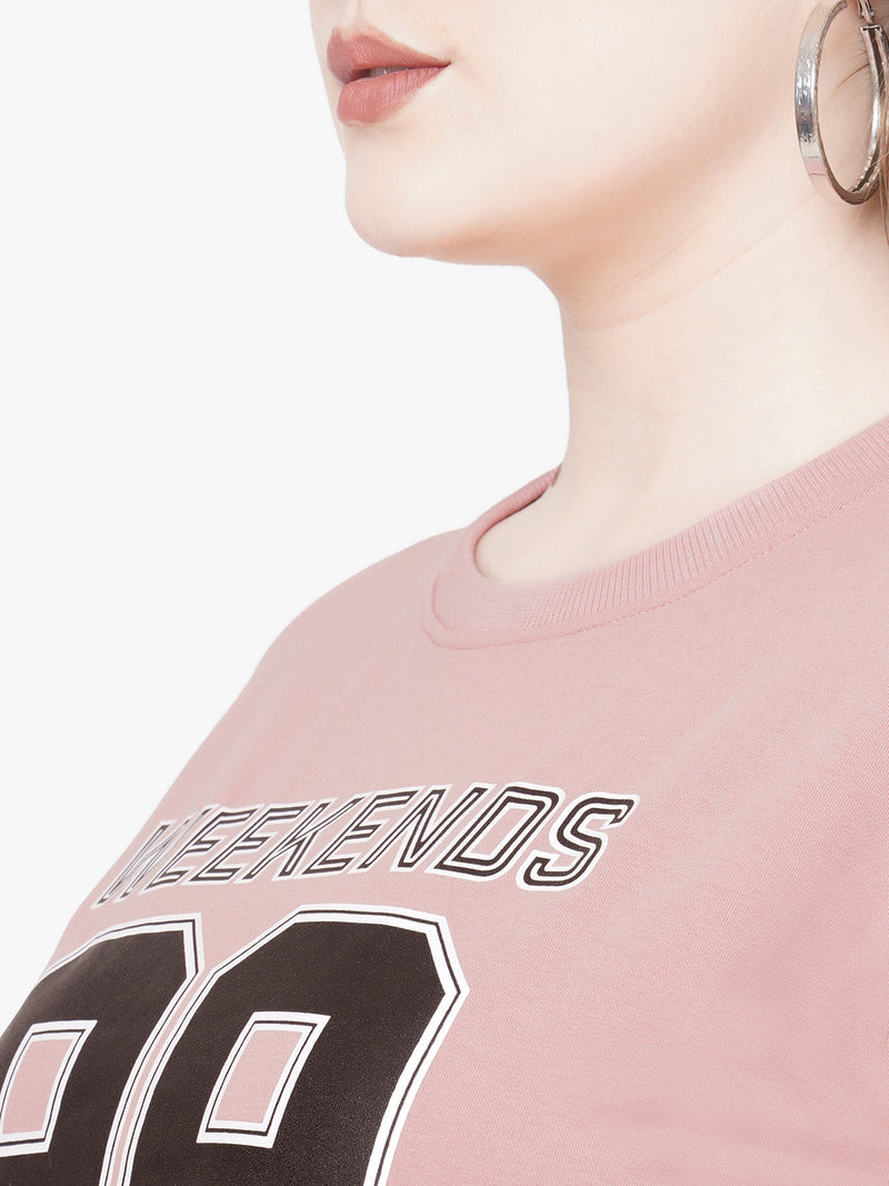 Women Blush Pink Printed Short Sleeves Athleisure Top