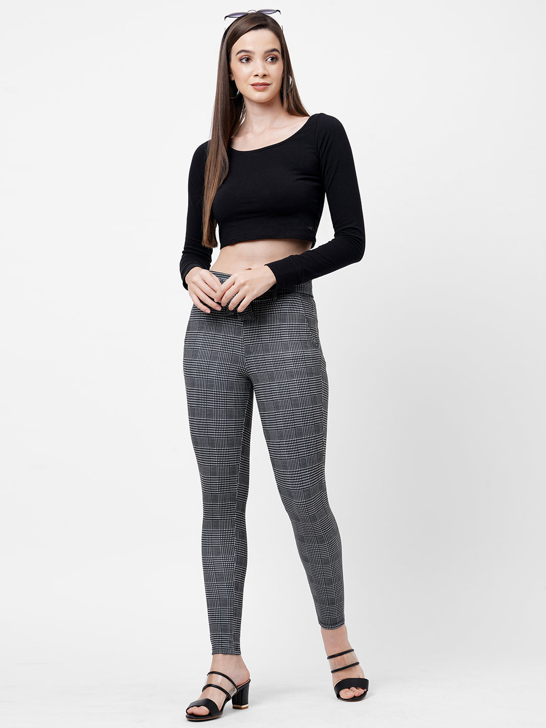 Women Black & Grey High-Rise Paper Bag Pants
