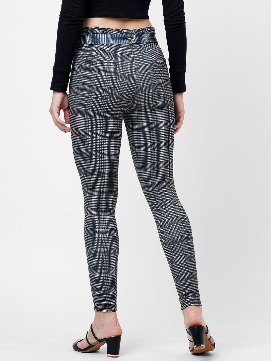Women Black & Grey High-Rise Paper Bag Pants