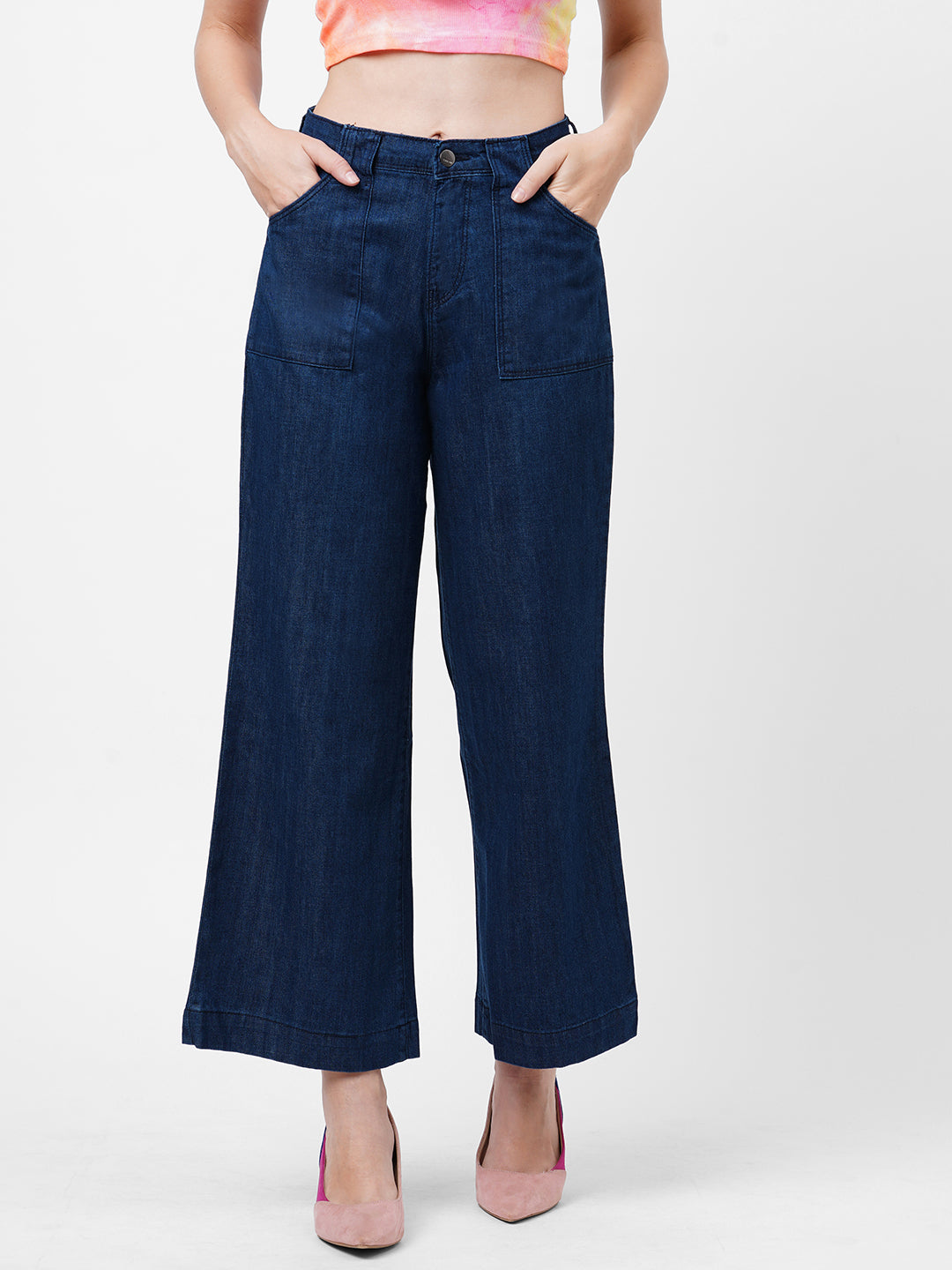 Women Blue High-Rise Wide Leg Jeans