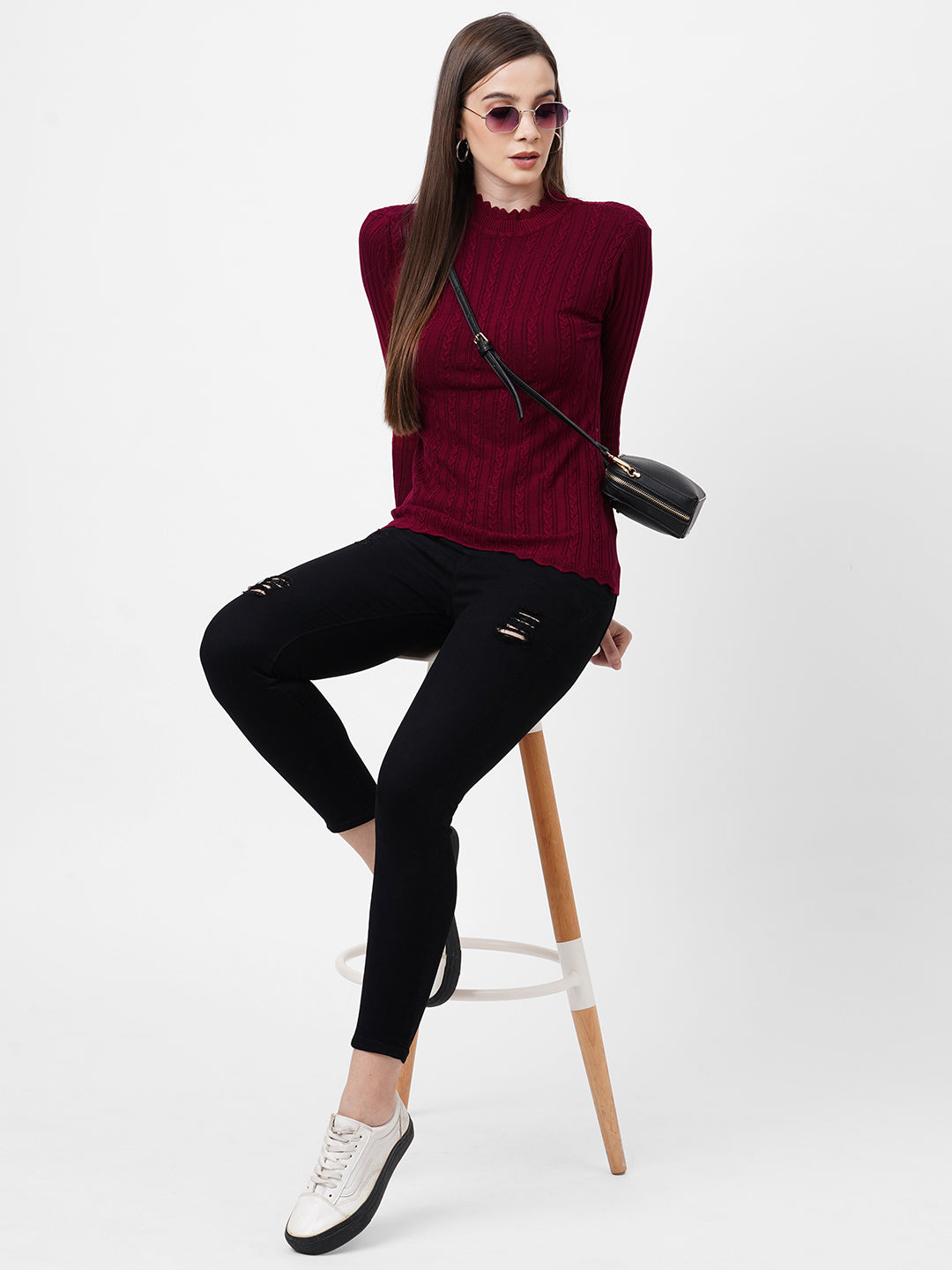 Women Maroon Winter Sweater