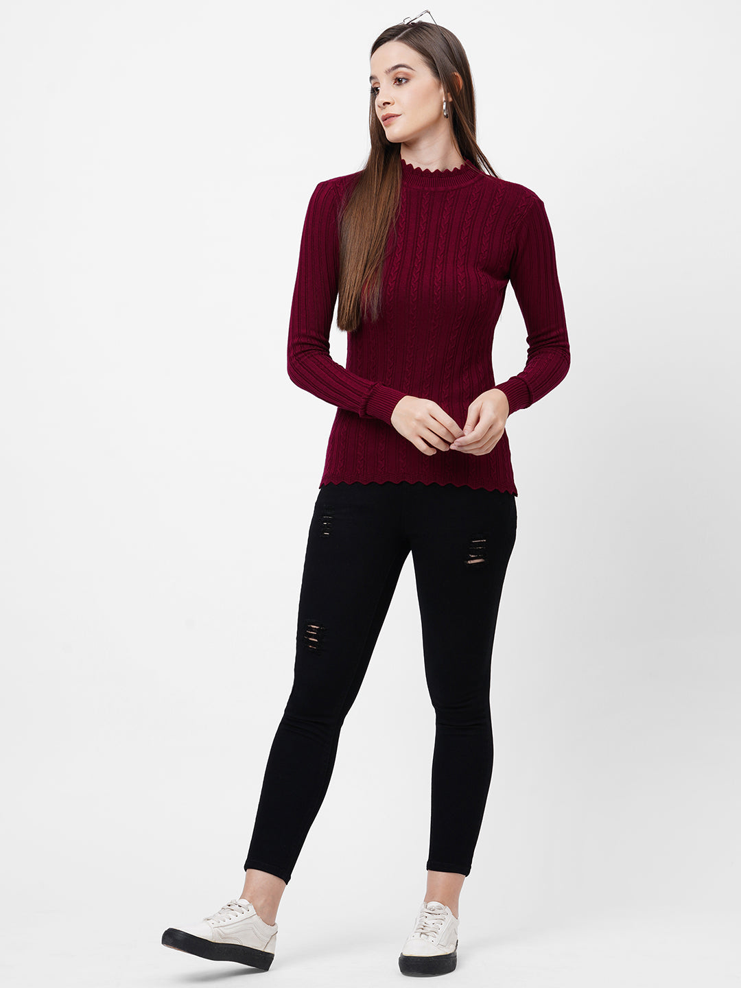 Women Maroon Winter Sweater