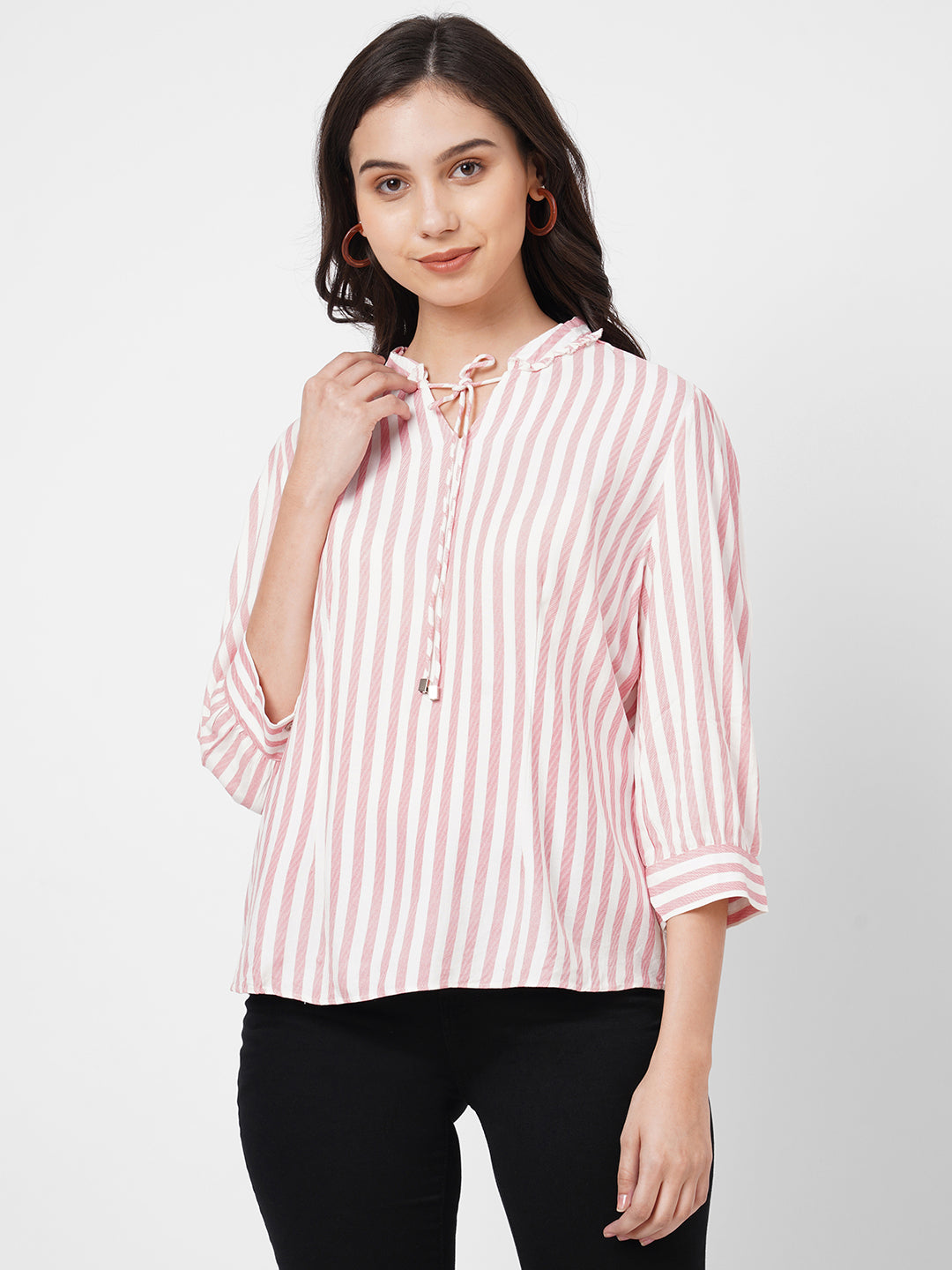 Women Peach/White Stiped Top