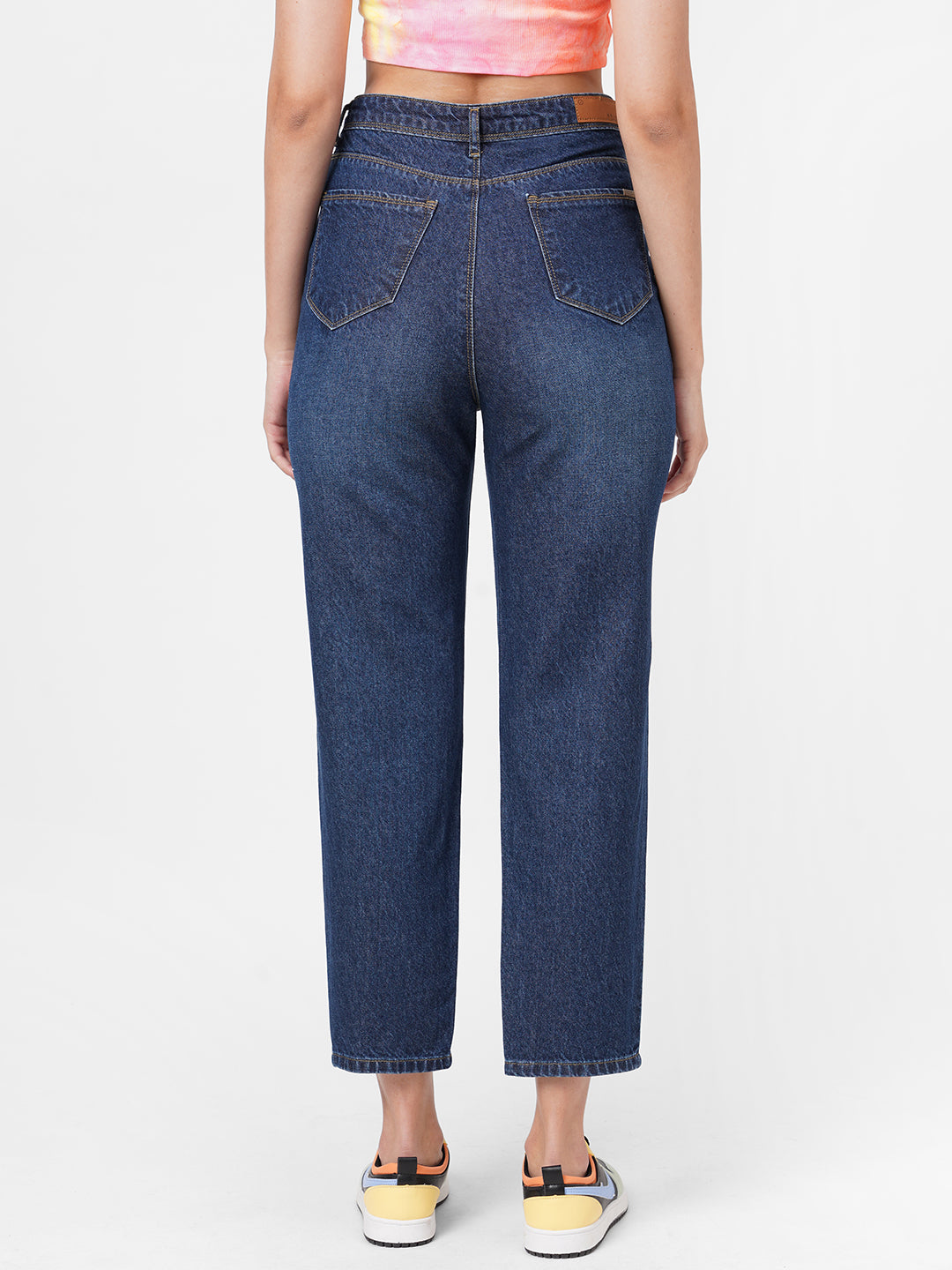 Women Dark Blue High-Rise Mom Fit Jeans