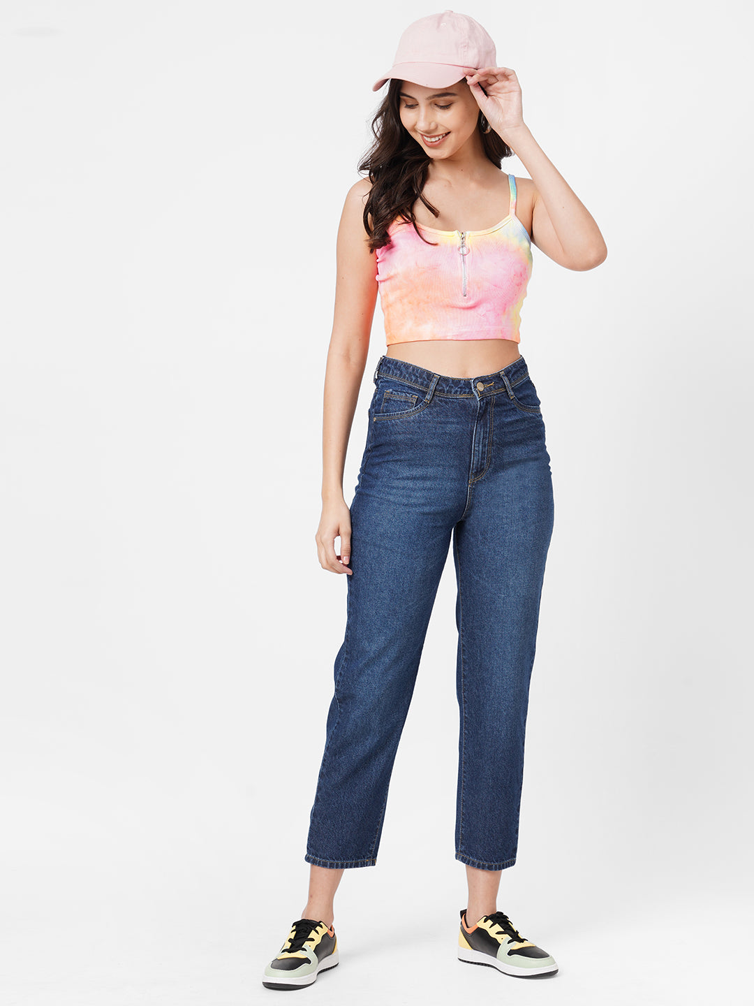 Women Dark Blue High-Rise Mom Fit Jeans