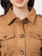 Women Tan Solid Full Length Jackets & Shrugs