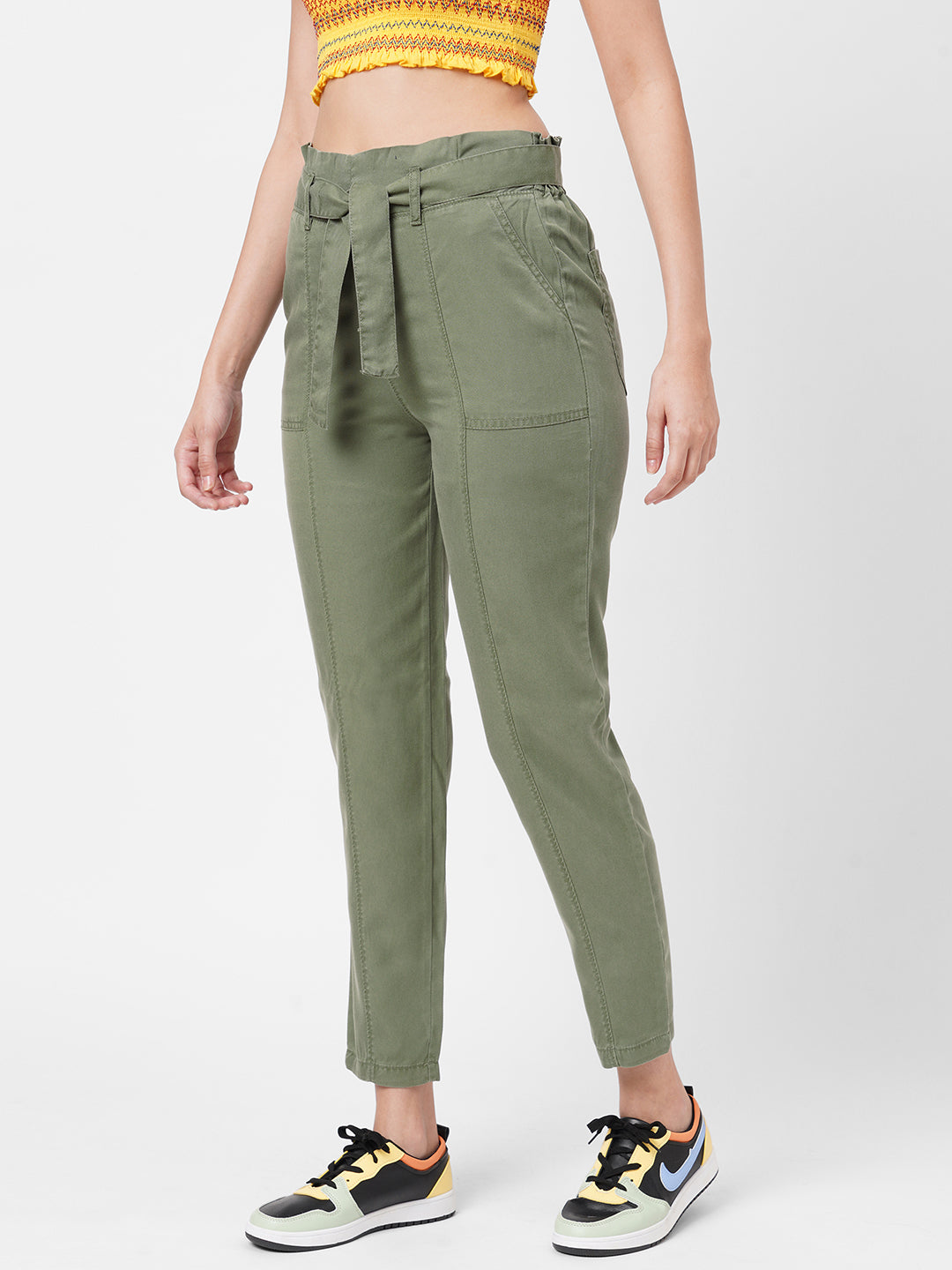 Women High-Rise Paper Bag Pants