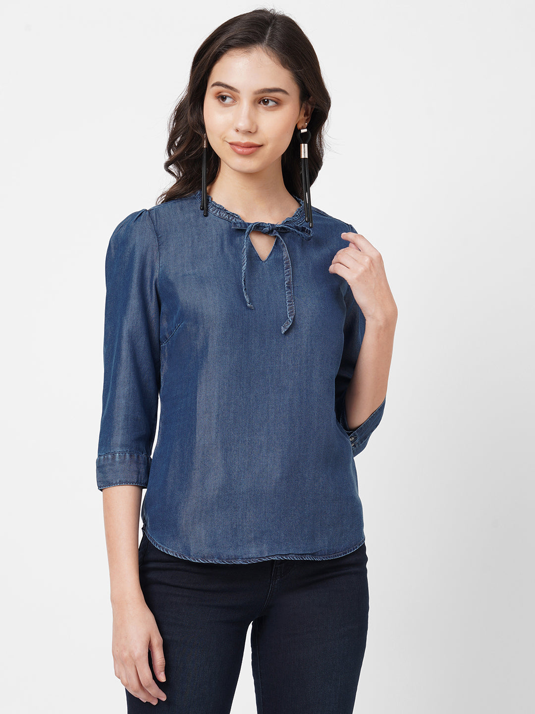 Women Dark Blue Denim Top