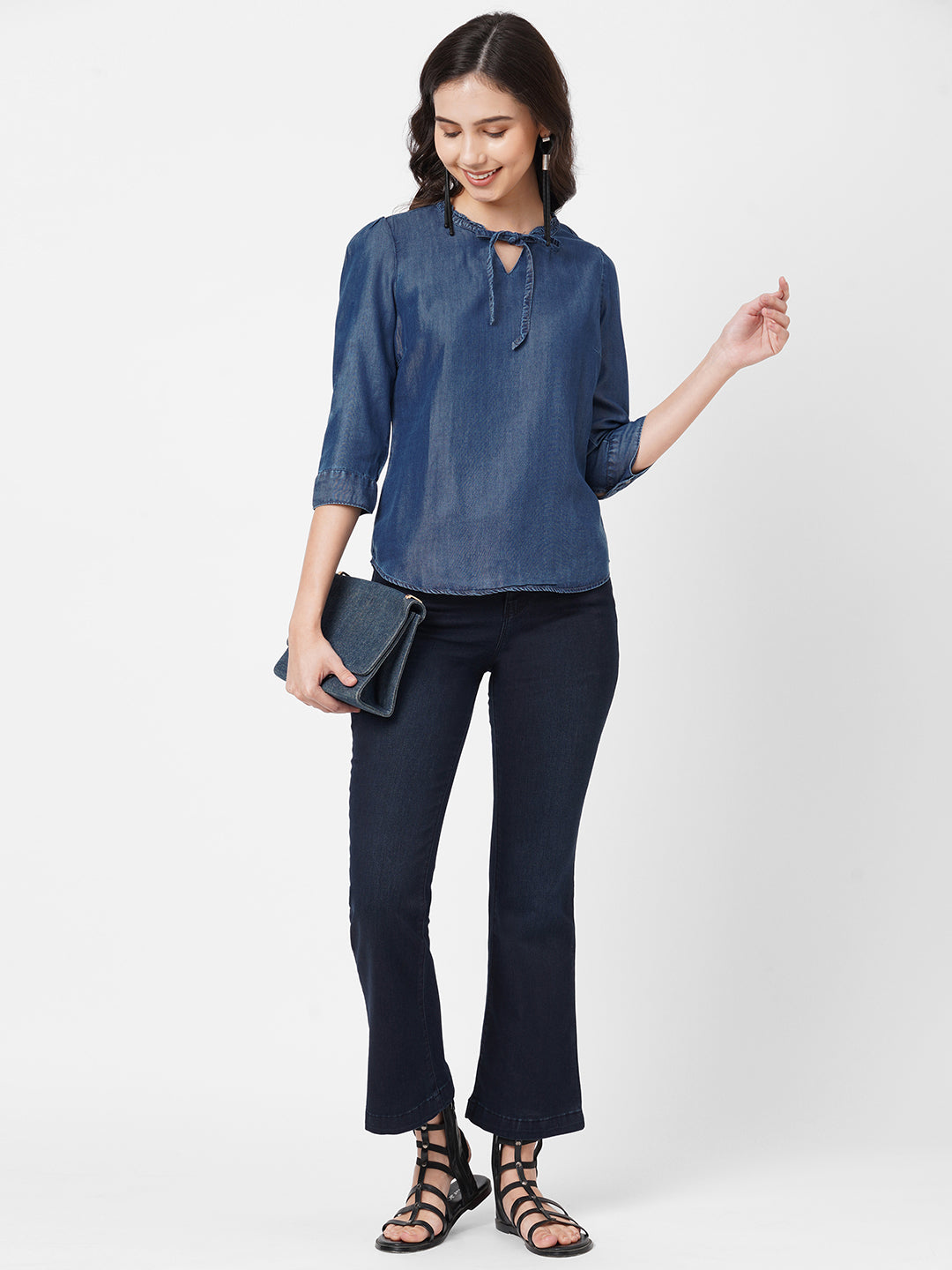 Women Dark Blue Denim Top